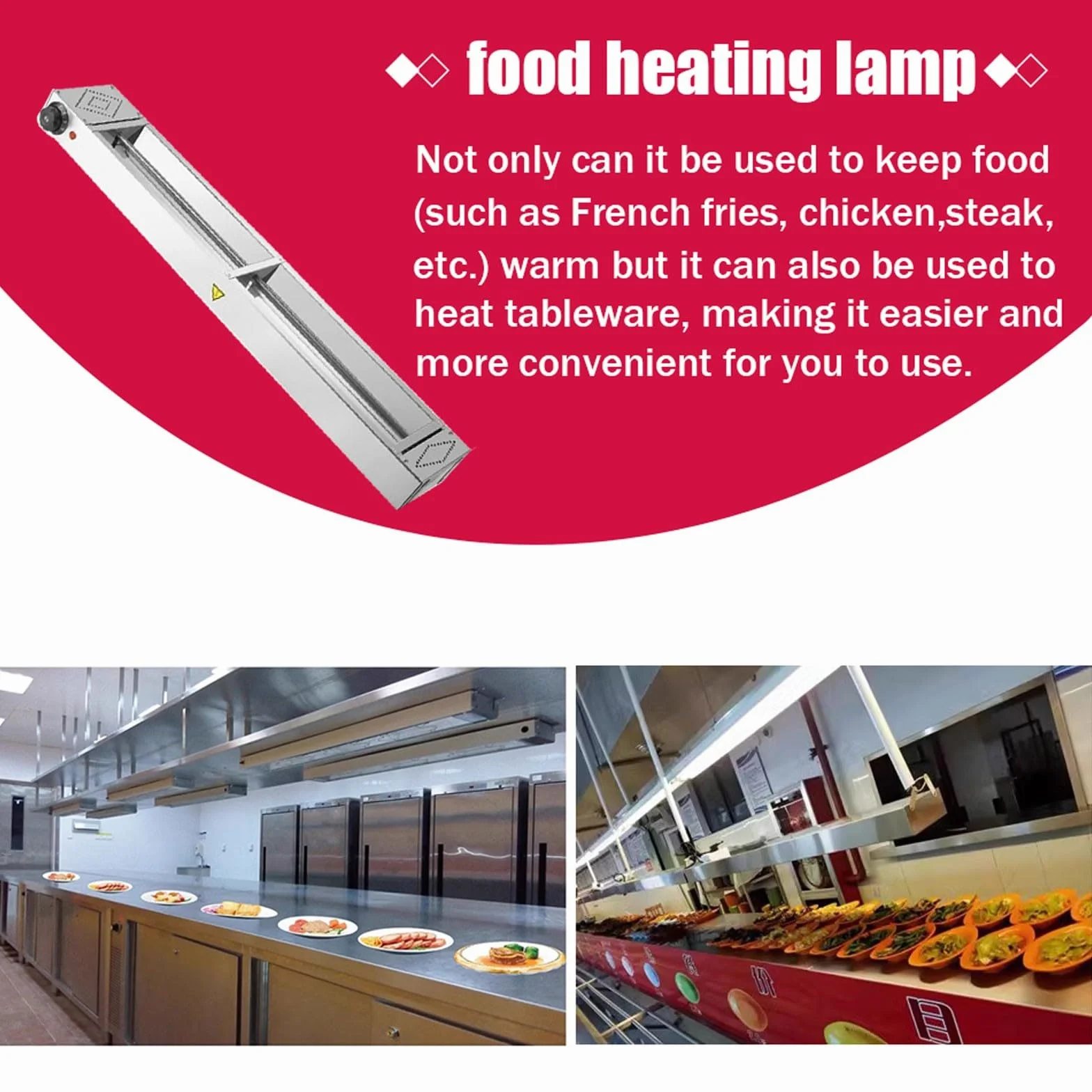 Lampada Riscaldante per Alimenti Acciaio Inossidabile Temperatura Regolabile 30-85℃ per Buffet Ristoranti
