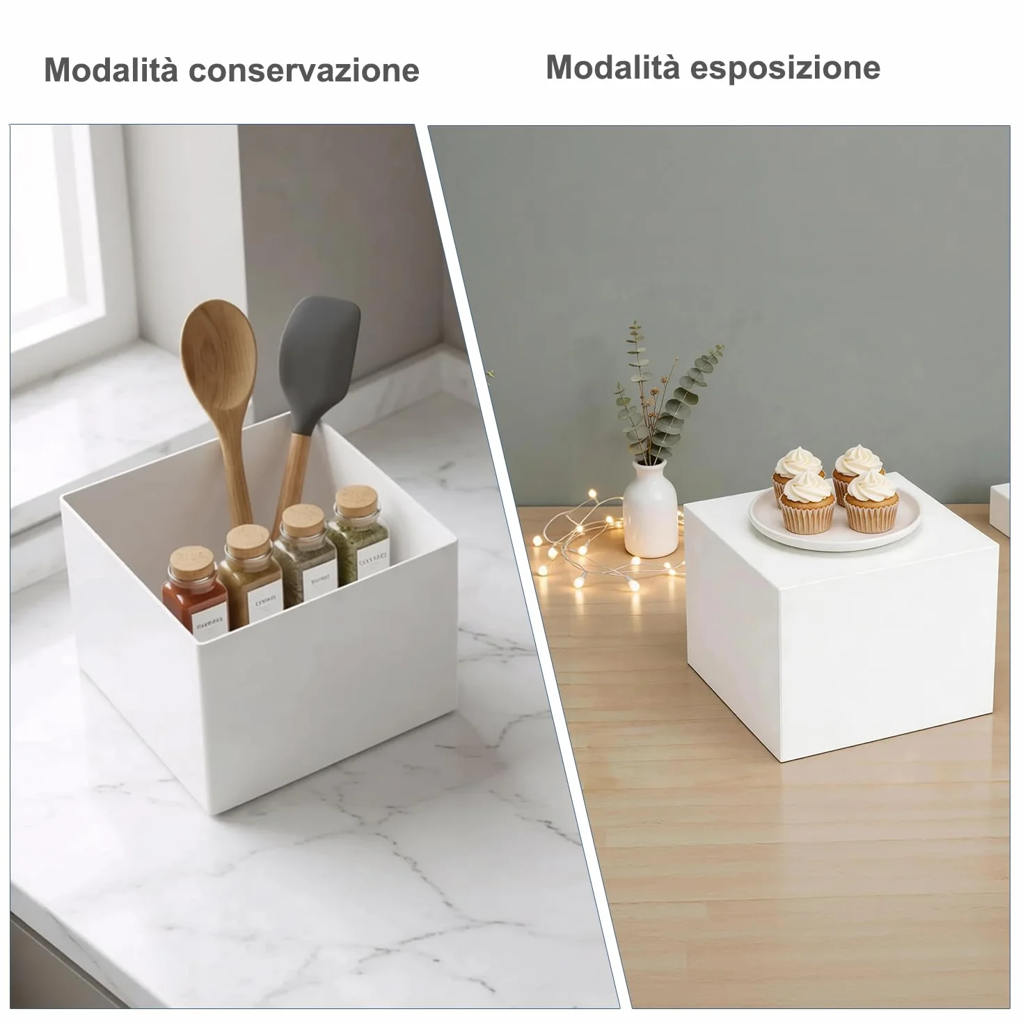 FUSHITON 6 Pezzi Alzata per Dessert in Plastica Bianca, Supporti di Presentazione per Buffet - Cubi Espositivi a 5 Facce Impilabili per Pasticceria, Decorazione, Negozio (6 Dimensioni Diverse)