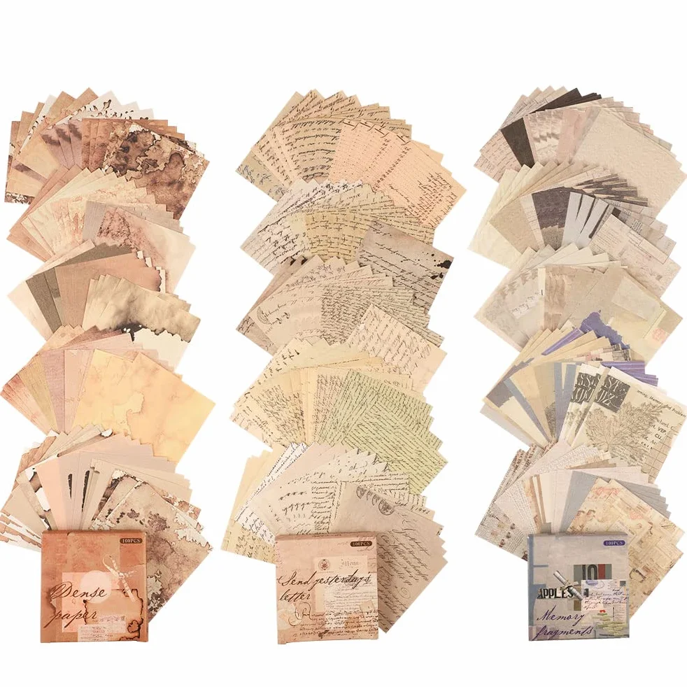 Carta Vintage per Scrapbooking 300 Pezzi 7.8 x 7.8cm Decorazioni Adesivo per Diario