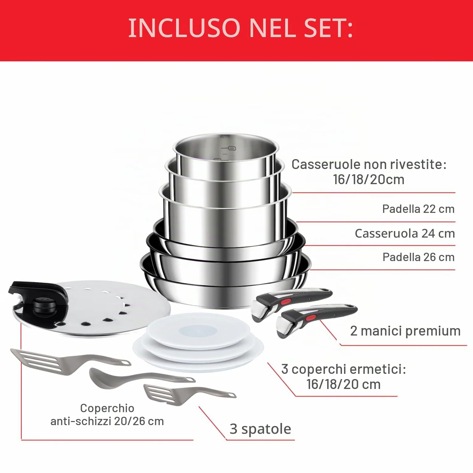 Tefal Ingenio Preference ON L9749532 - Set di pentole e padelle, impilabili, con manico rimovibile, salvaspazio, antiaderenti, a induzione, in acciaio inox, 15 pezzi