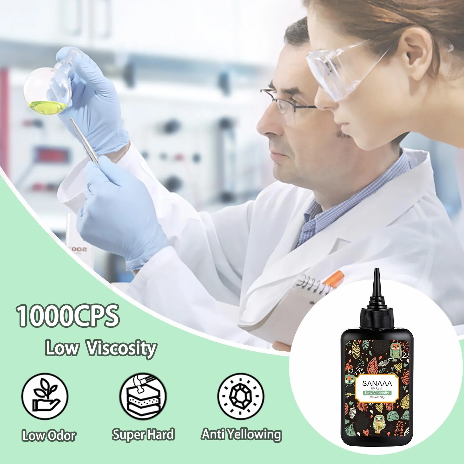 SANAAA Resina UV Trasparente Dura 200 g, Resina a Bassa Viscosità, Colla Polimerizzazione Rapida Con Luce Solare Ultravioletta Per La Creazione Di Gioielli e Decorazioni Artigianali