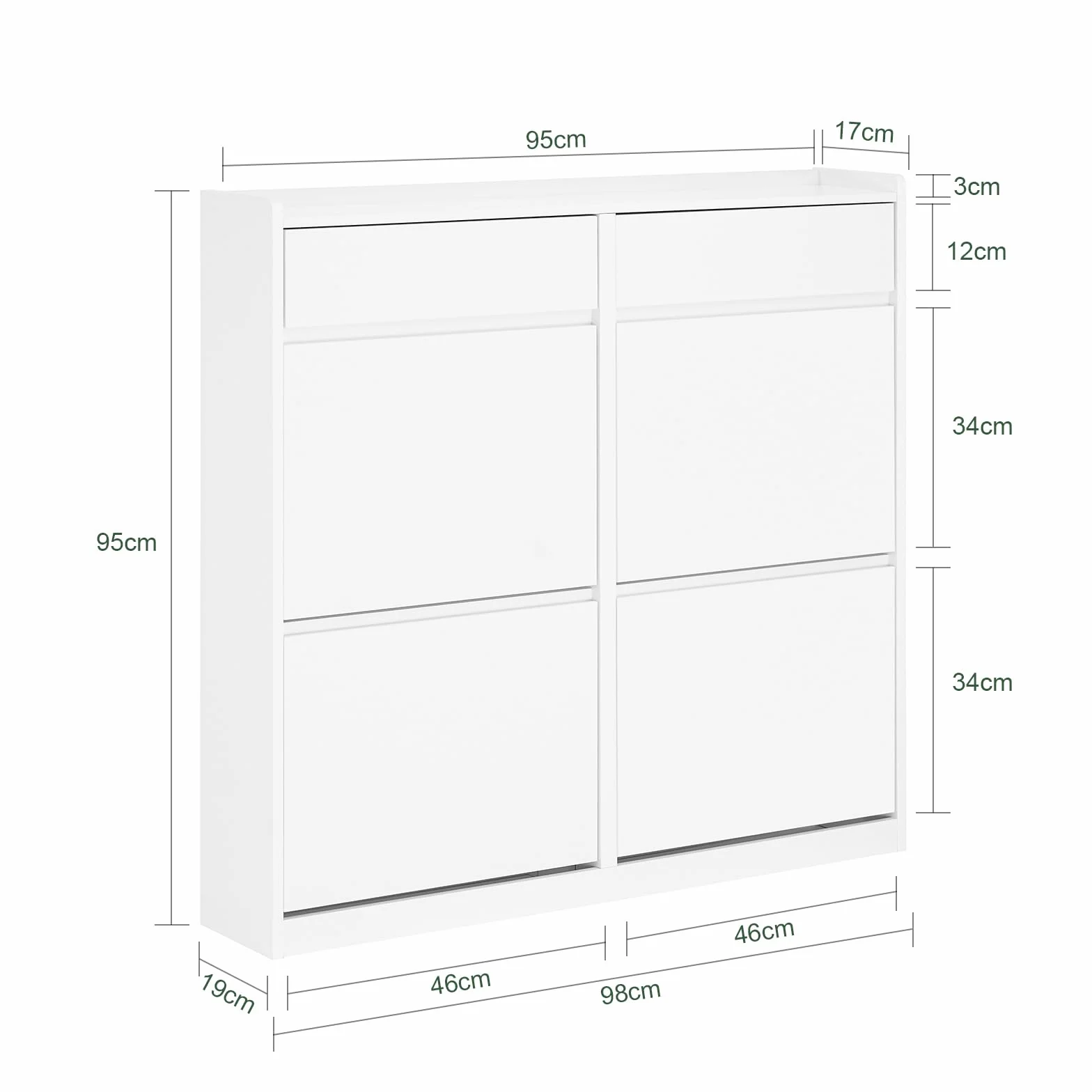 SoBuy Scarpiera Salvaspazio con 4 Ante Ribaltabili e 2 Cassetti, Grande Capacità, Mobile Scarpiera per Ingresso e Corridoio, Ideale per Piccoli Appartamenti - Design Moderno, 98x19x95cm – FSR169-W