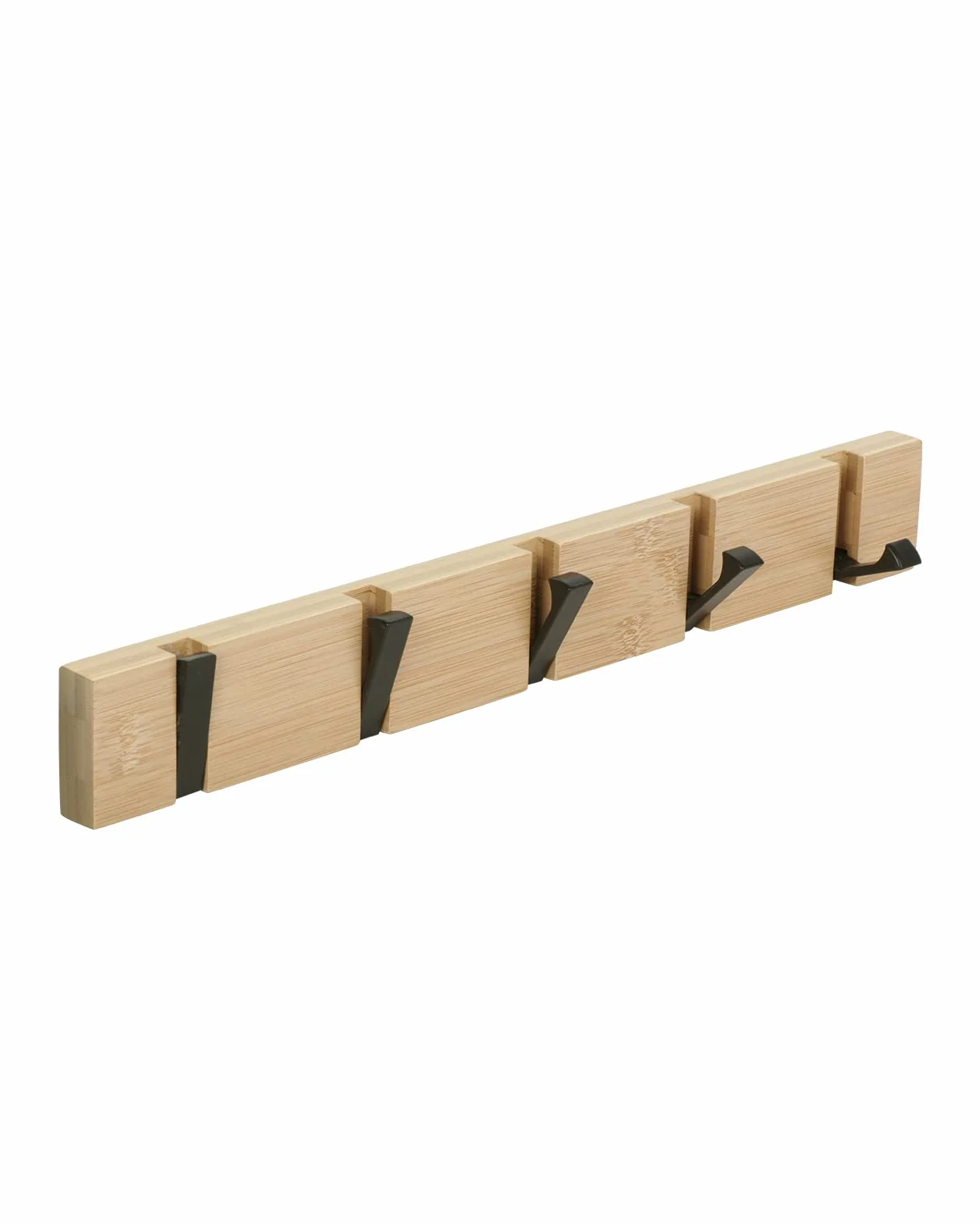 Appendiabiti da Parete Legno con 5 Ganci Retrattili Pieghevole in Bambù per Ingresso Cameretta e Bagno