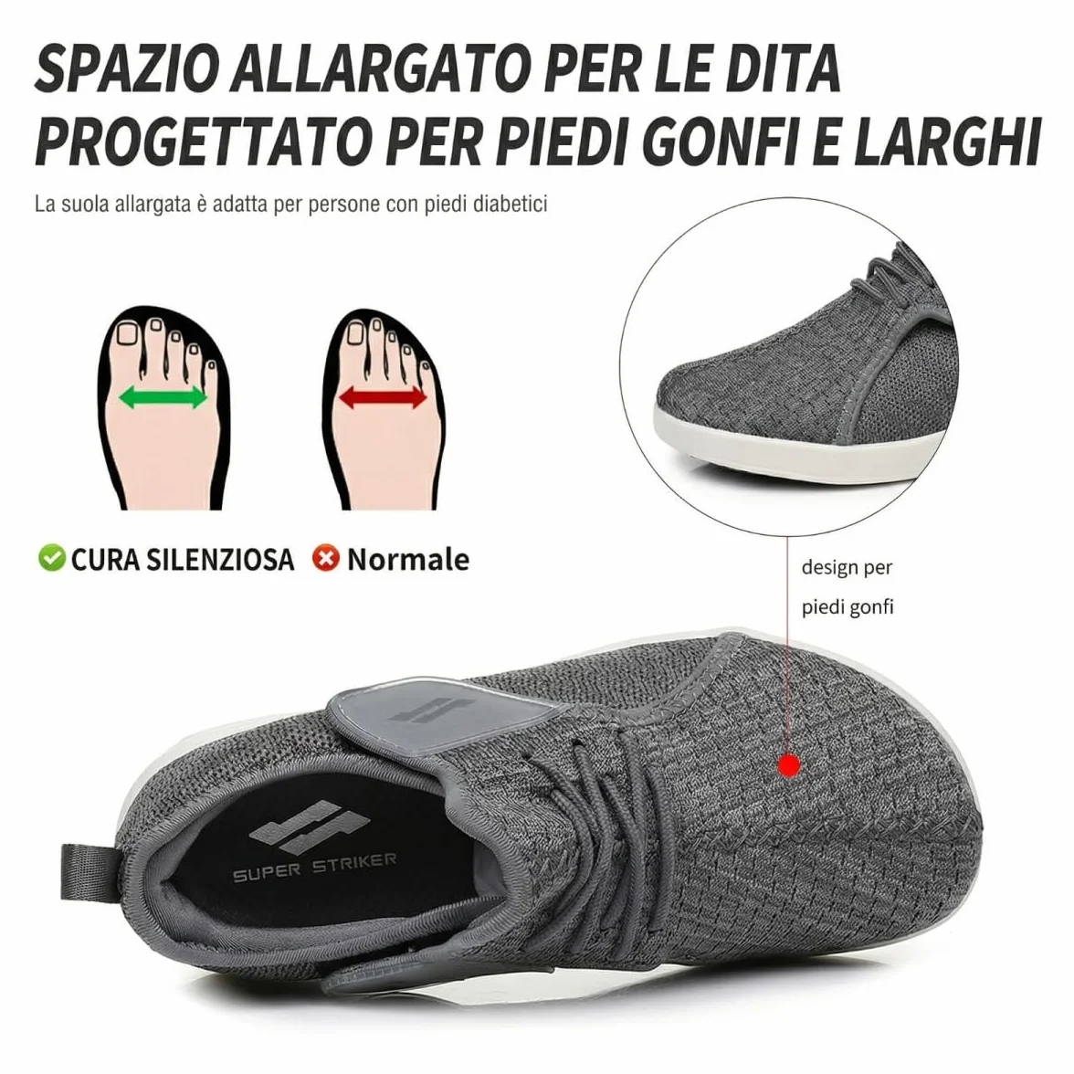 Scarpe Diabetiche Unisex con Chiusura a Strappo Regolabile, Scarpe Ortopediche Donna e Uomo Extra Larghe per Piedi Gonfi, Sensibili, Ideali per Anziani e Donne Incinte
