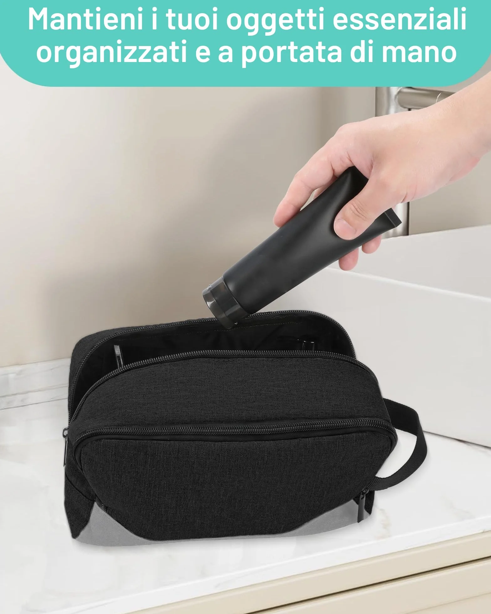 Elviros Borsa da Viaggio Uomo Appendibile Organizer Cura Personale Cosmetici Compatta Barba Accessori Viaggi Nero