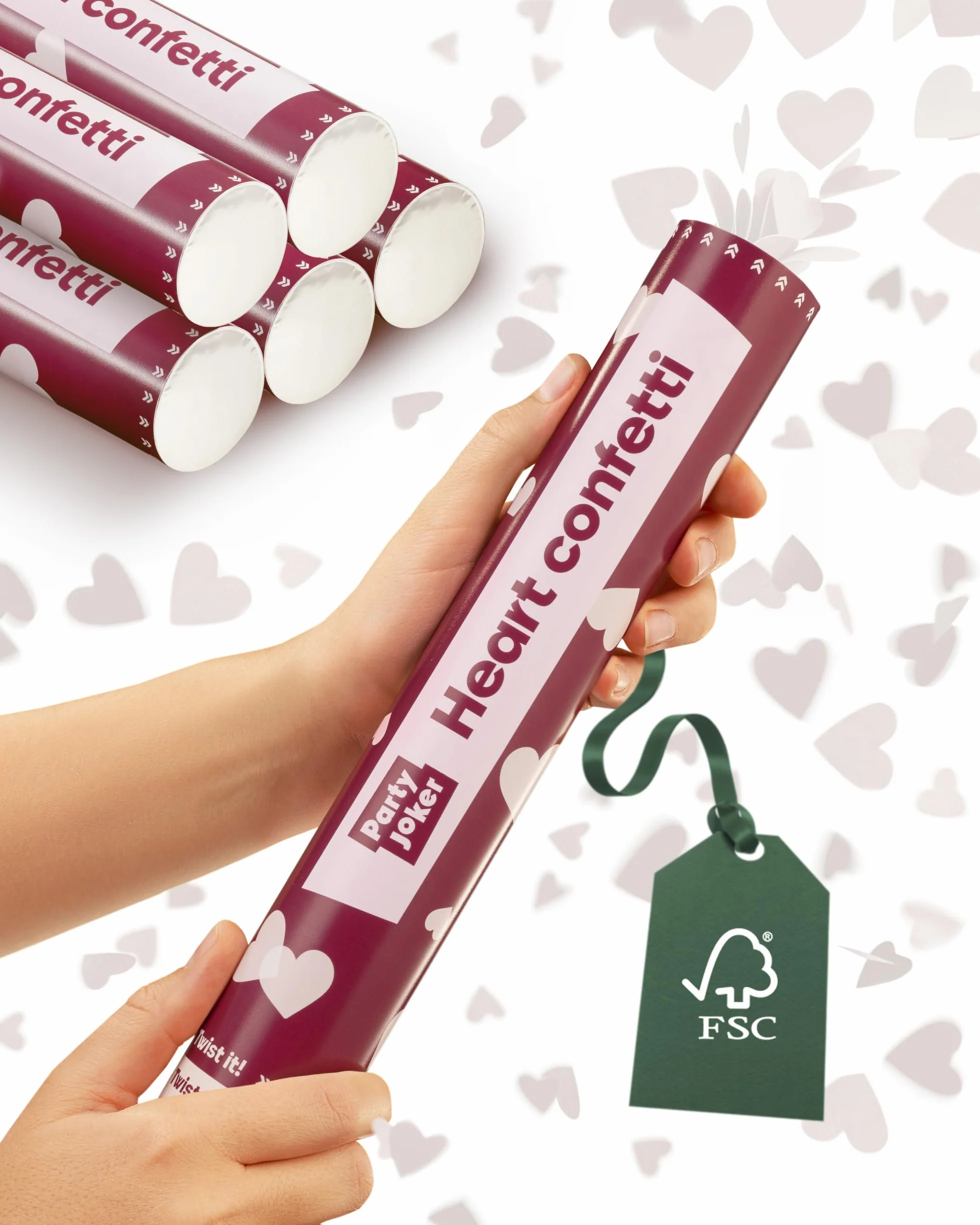 5 Cannoni Spara Coriandoli Cuori Bianchi - Carta Certificata FSC® - Biodegradabile e Sicuro - Perfetto per Matrimoni e Eventi Romantici