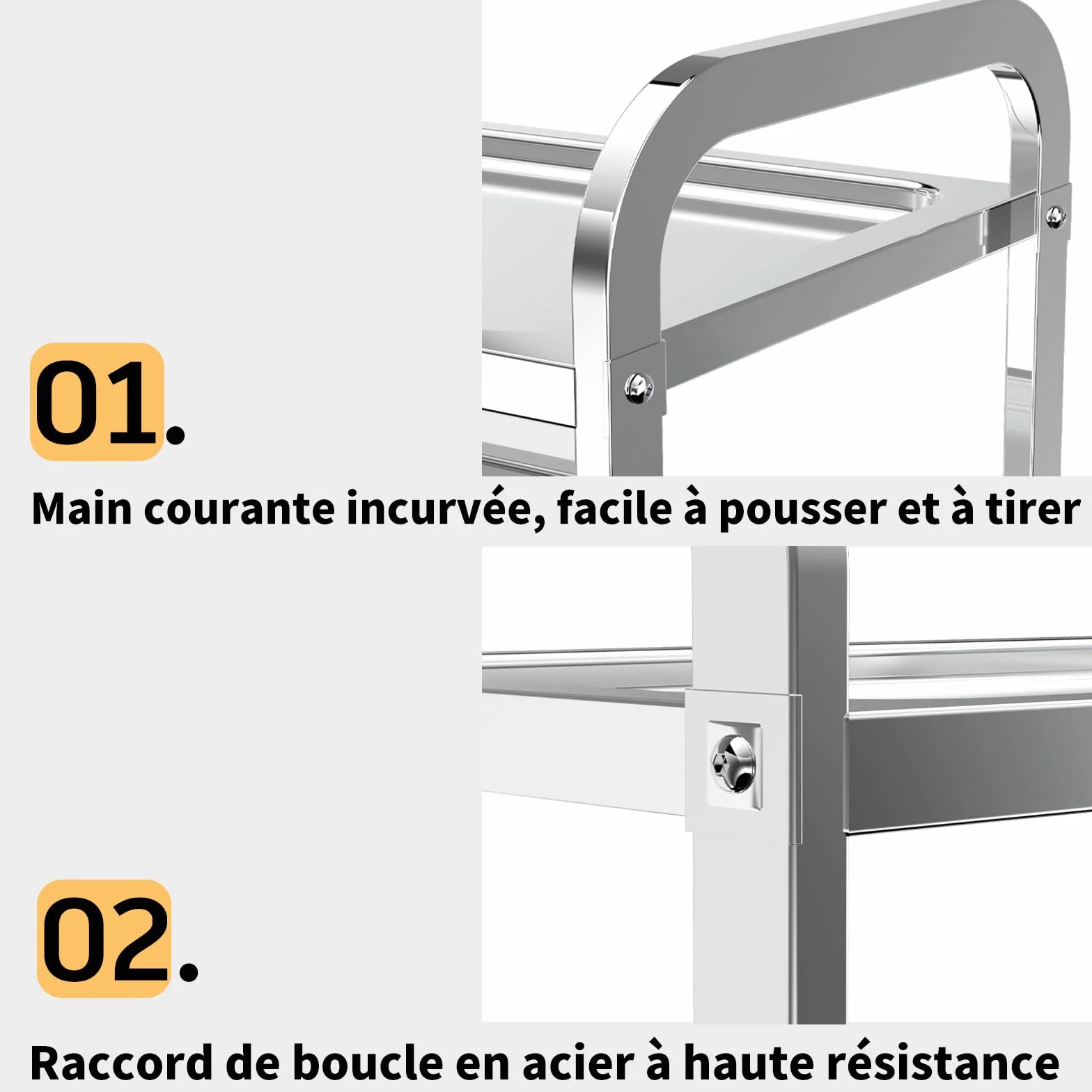 TAIMIKO Carrello di Servizio Carrello Portavivande Carrello Cucina con ruote in acciaio inossidabile a 2 ripiani 95 x 50 x 95 cm