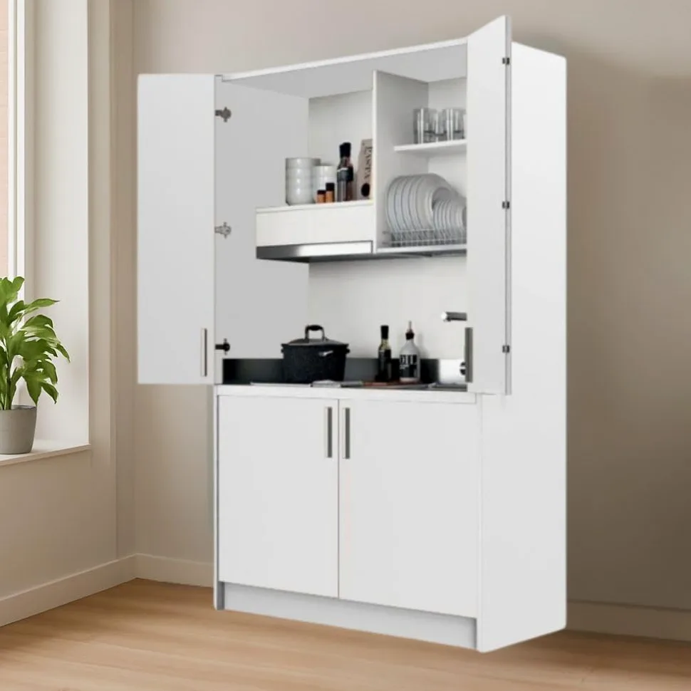 Cucina salvaspazio a scomparsa Fold Evolution colore bianco e elettrodomestici inclusi 125x62x208H
