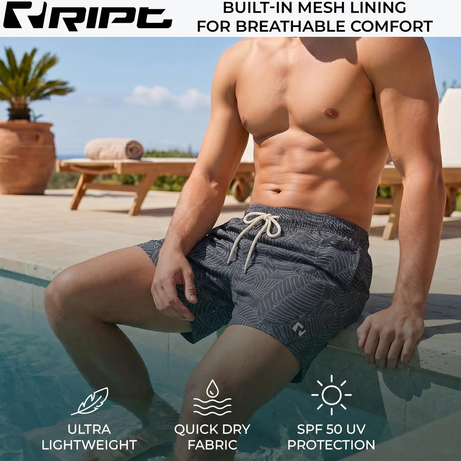 RIPT Performance Pantaloncini da Bagno Uomo Ad Asciugatura Rapida Protezione Solare UV 50