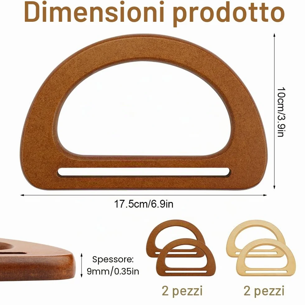 4 Pezzi Manici per Borsa in Legno a Forma di D, Accessori Fai Da Te Uncinetto