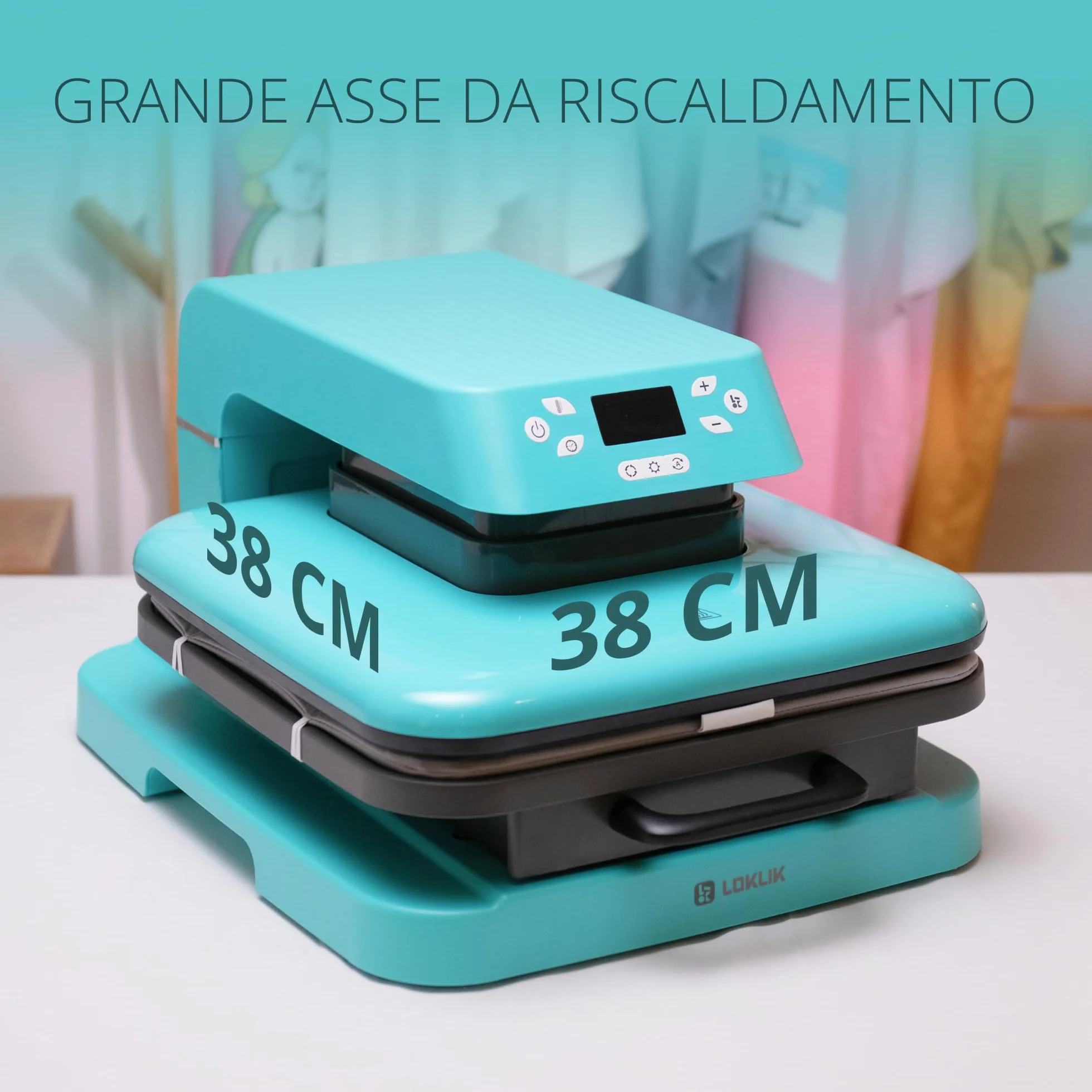 Pressa Termica Automatica LOKLIK per Personalizzare Tessuti Blu