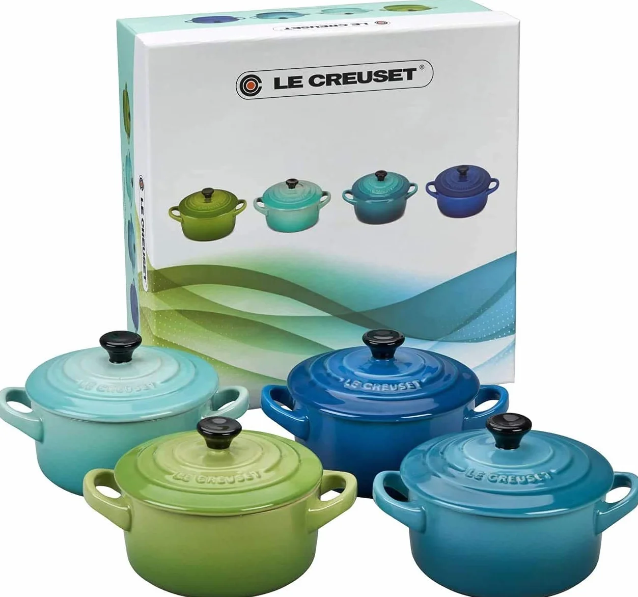 Le Creuset Stoneware Set of 4 petite Casseroles 10x5cm ocean