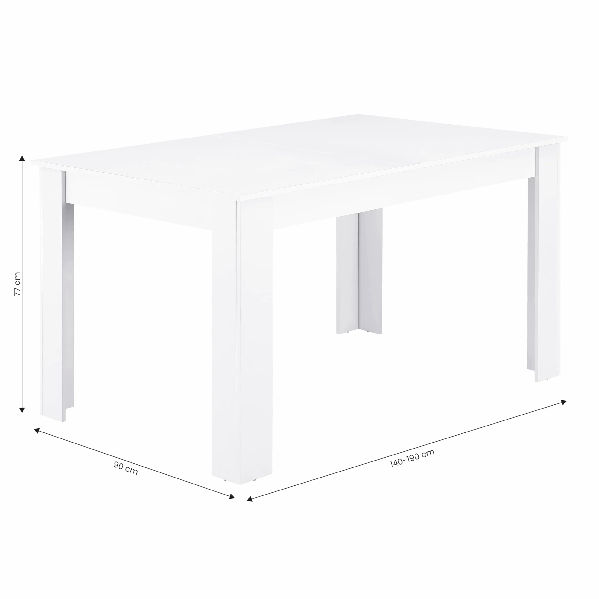 Brigros - Tavolo allungabile da Pranzo in Legno melaminico 140-190x90x77 cm, moderno, elegante e funzionale (Bianco)