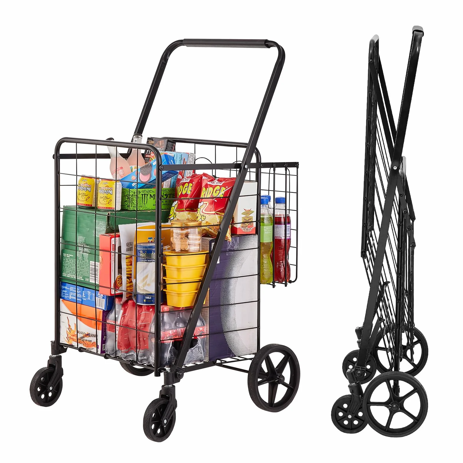 VEVOR Carrello Portabiancheria con 4 Ruote Portabiancherio di Lavanderia, Cesto Posteriore, Carico Max. 50kg, Carrello 6,21kg
