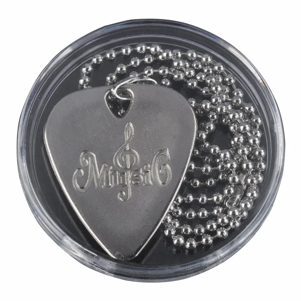 Punk Collana in acciaio inox con plettro, motivo basso elettrico, design creativi