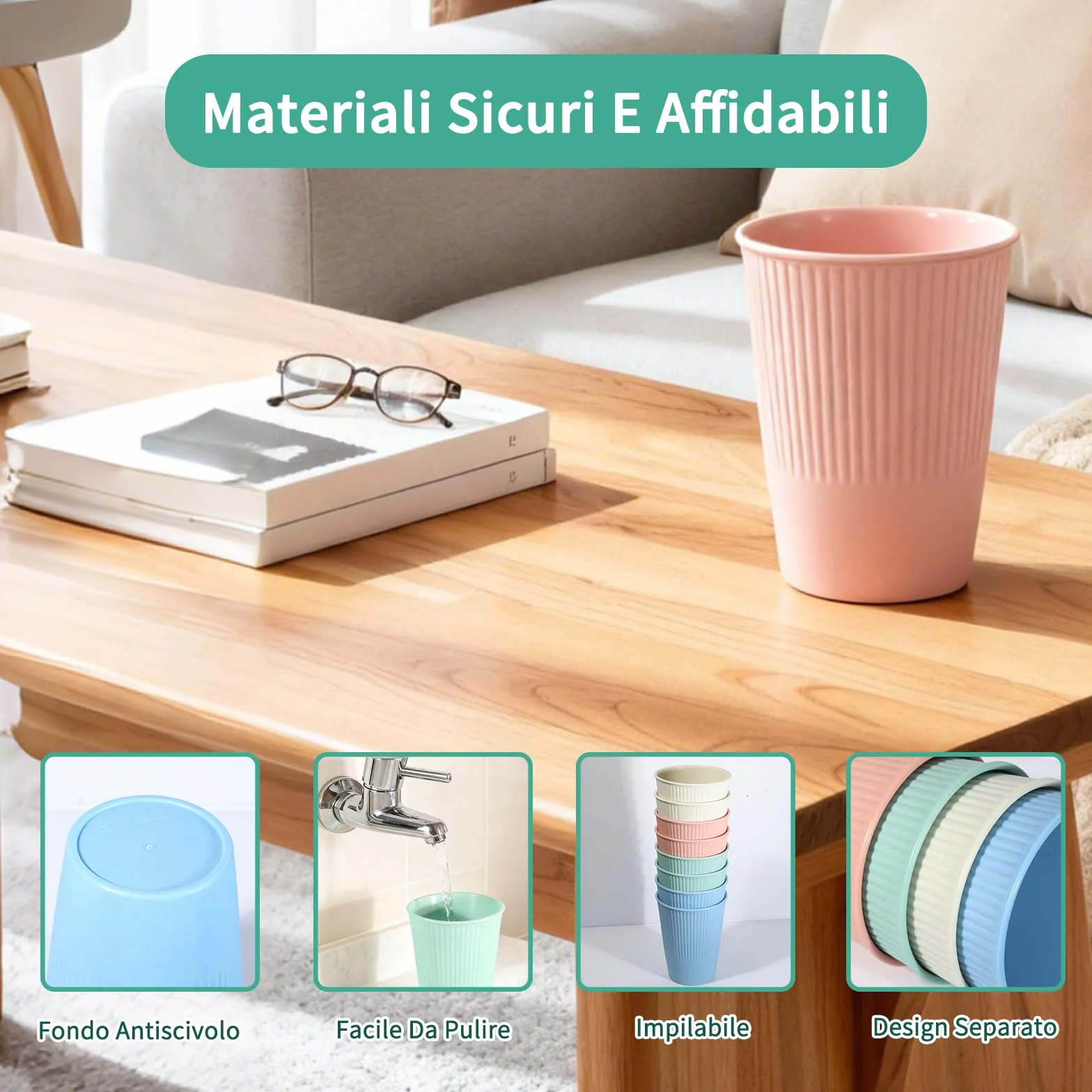 Set di 16 Bicchieri Plastica Rigida Lavabili per Feste e Quotidiano