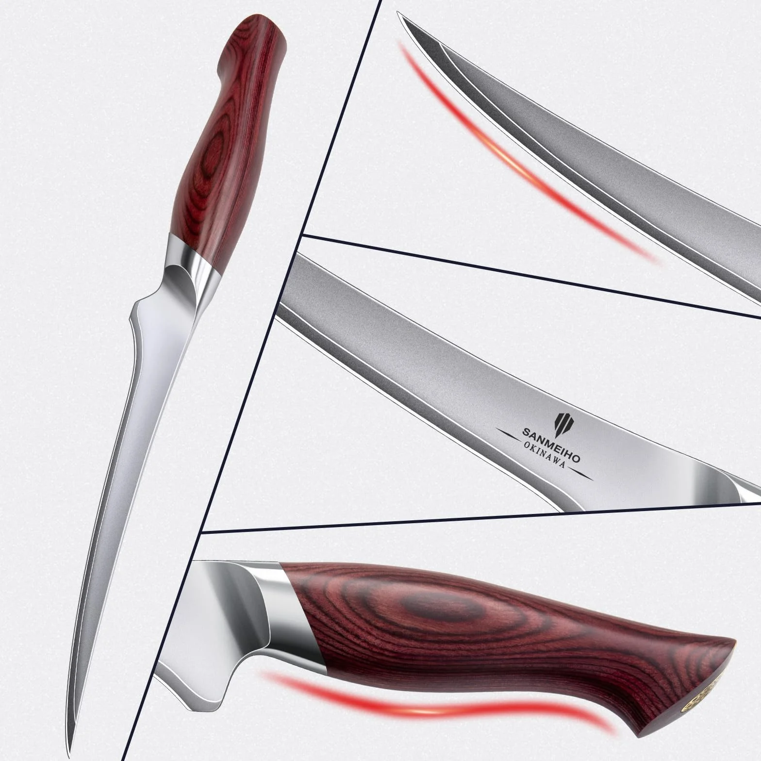 Coltello per Sfilettare 18 cm 10Cr15Mov Acciaio Giapponese Manico Ergonomico Legno di Pakka