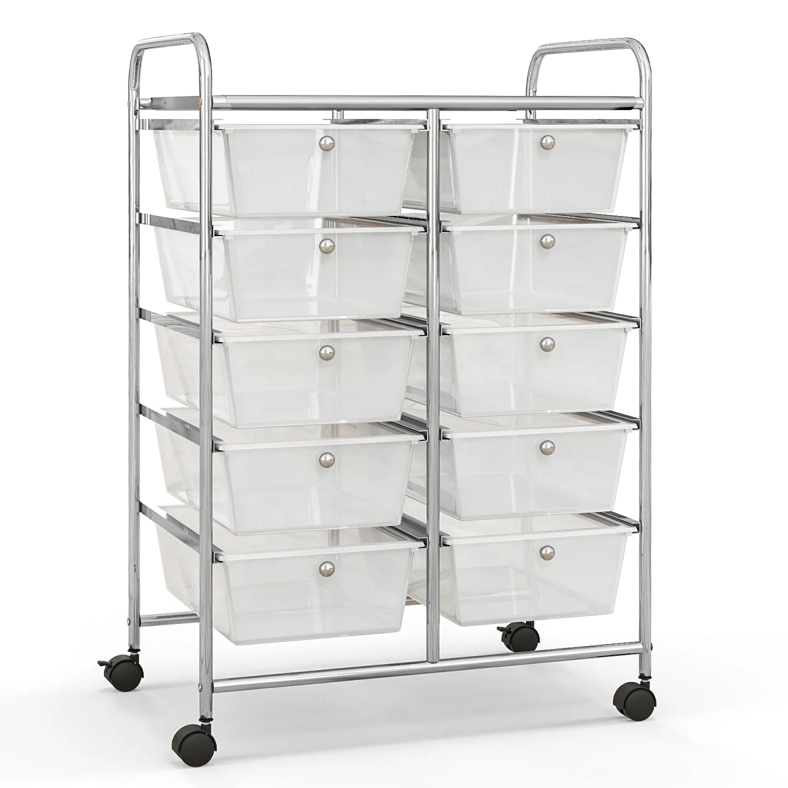 GIANTEX Carrello con 10 cassetti, impilabile, carrello per cassetti, carrello da cucina con ruote bloccabili, carrello per cucina, bagno, ufficio, 65,5 x 37 x 87 cm, trasparente