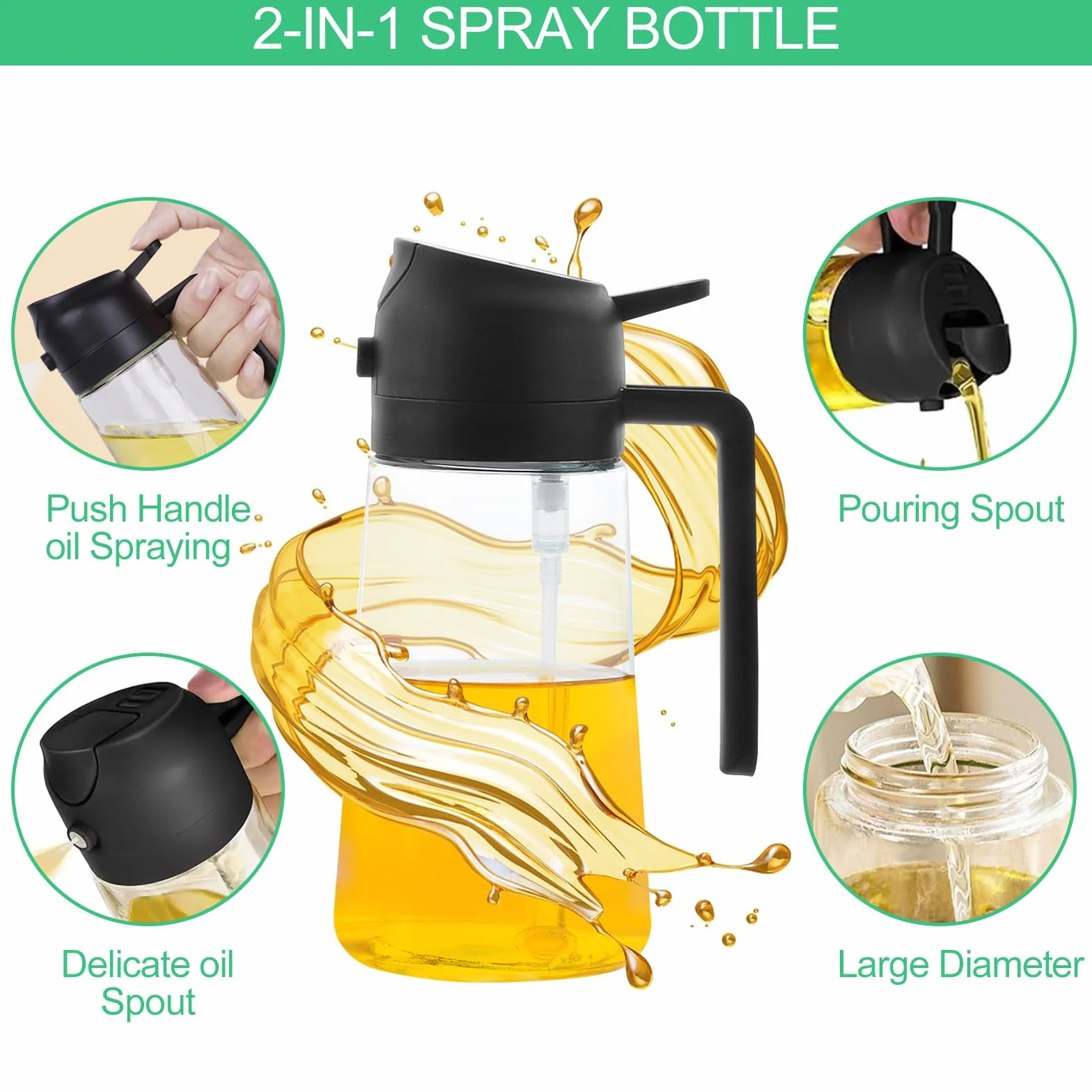 Spruzzino Olio Per Friggitrice Aria, 2 in 1 Spruzzatore Olio 470ml, Dosatore Olio Cucina, Nebulizzatore Olio Cucina