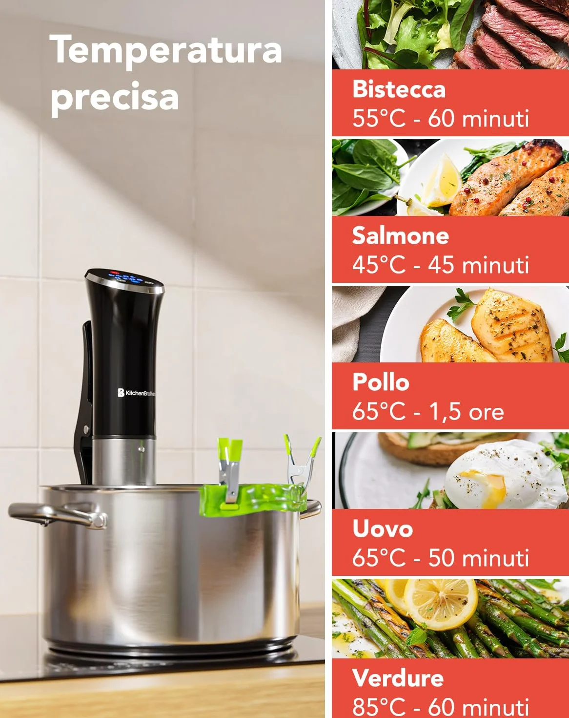KitchenBrothers Termosubacqueo sottovuoto 1200W regolabile 0-95℃ (Nero)