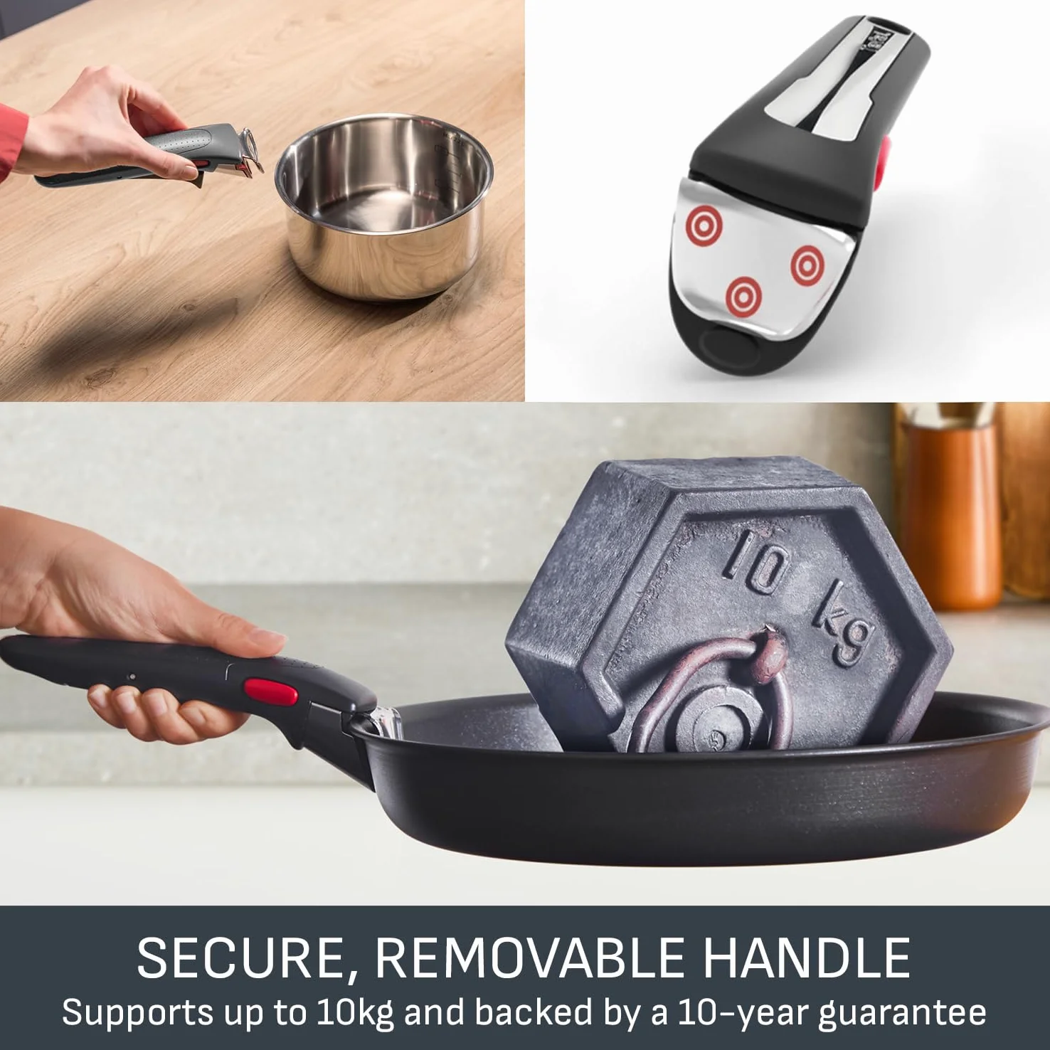 Tefal Ingenio Comfort Max L968S834 - Set di 8 pentole con fondo extra resistente, non sigillato, salvaspazio, segnale termico, per tutti i piani cottura, impugnatura sicura, facile da pulire, in
