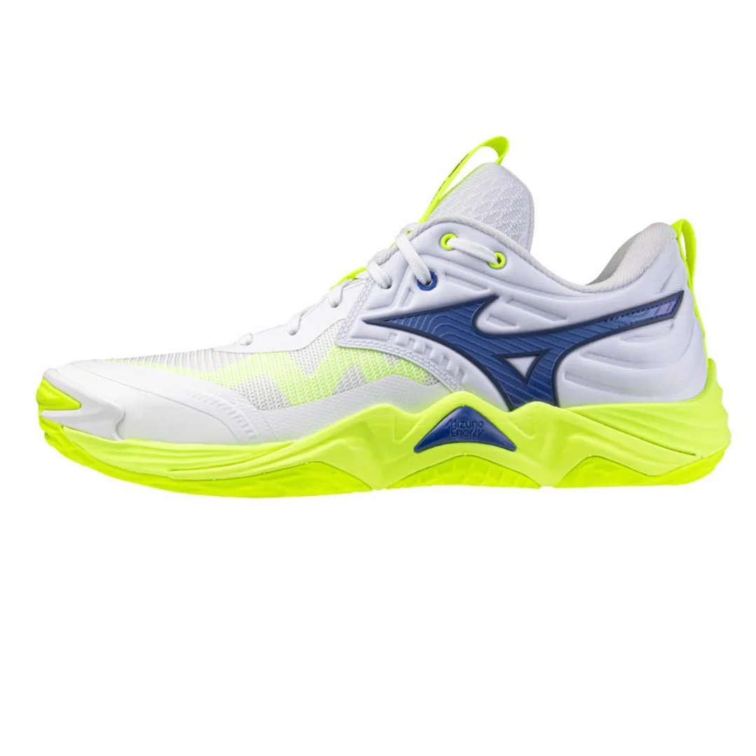Mizuno Wave Momentum Elite Scarpe da Pallavolo, Bianco Blu Giallo Fluo,