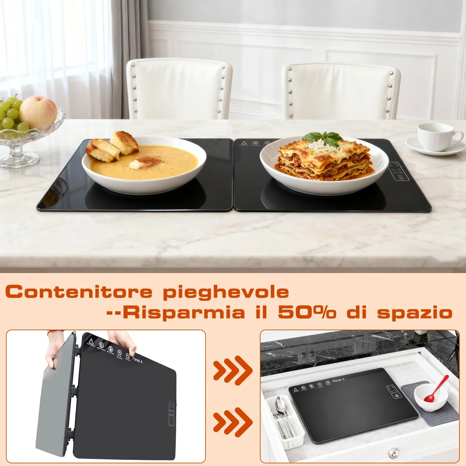 Vassoio Riscaldante Elettrico,Controllo della Temperatura Regolabile e Pieghevole,Piastra Riscaldante Multiuso per Mantenere Caldi o Scongelare gli Alimenti a Casa