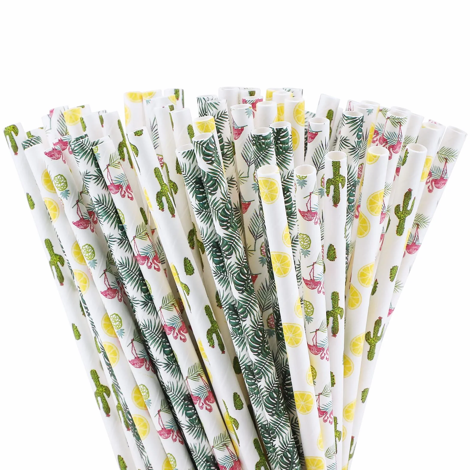 200 cannucce di carta hawaiane biodegradabili, riciclabili, per feste estive, fenicottero, cactus, succo, cocktail, cannucce per compleanno, matrimonio, accessori per feste di aloha