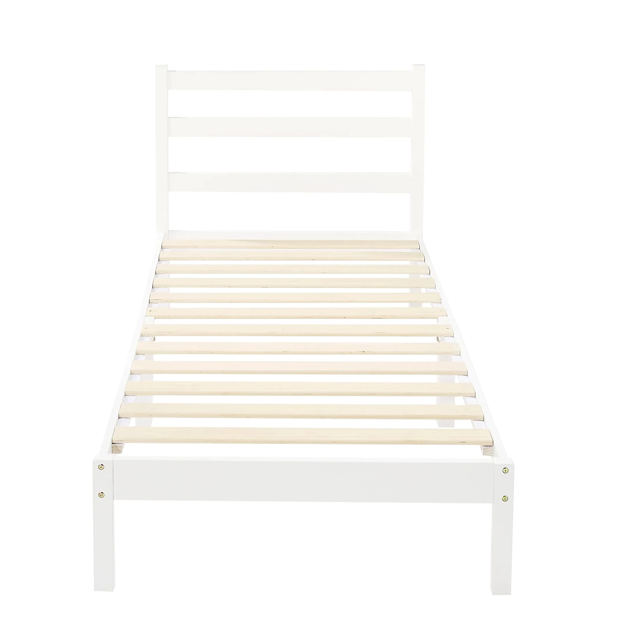 Amazon Basics Struttura per letto, piattaforma in legno di pino massiccio, con testiera a coste, moderna, facile da montare, per bambini, singola, Bianco, 90 x 190 x 88 cm