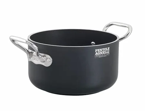 Casseruola Alta in Alluminio Antiaderente Alblack Linea Agnelli 110 per induzione con Due Maniglie, Spessore 5mm, diam. 28cm