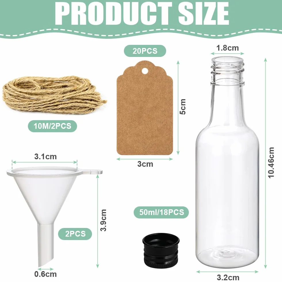 HOTUT Mini Bottiglie Per Liquore 18PZ 50 ml Plastica Riutilizzabili Vuote con Tappi a Vite
