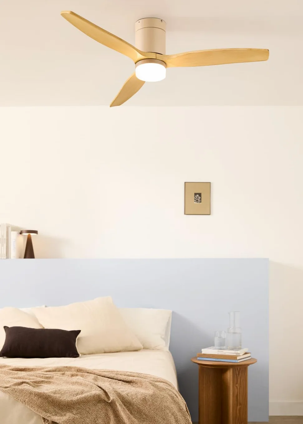 CREATE / WINDCALM M/Ventilatore da soffitto con luce sabbia pale in legno chiaro e telecomando / 40W, Silenzioso, ABS,Ø132 cm, 6 velocità, 3 temperature di luce, timer, funzione estate-inverno