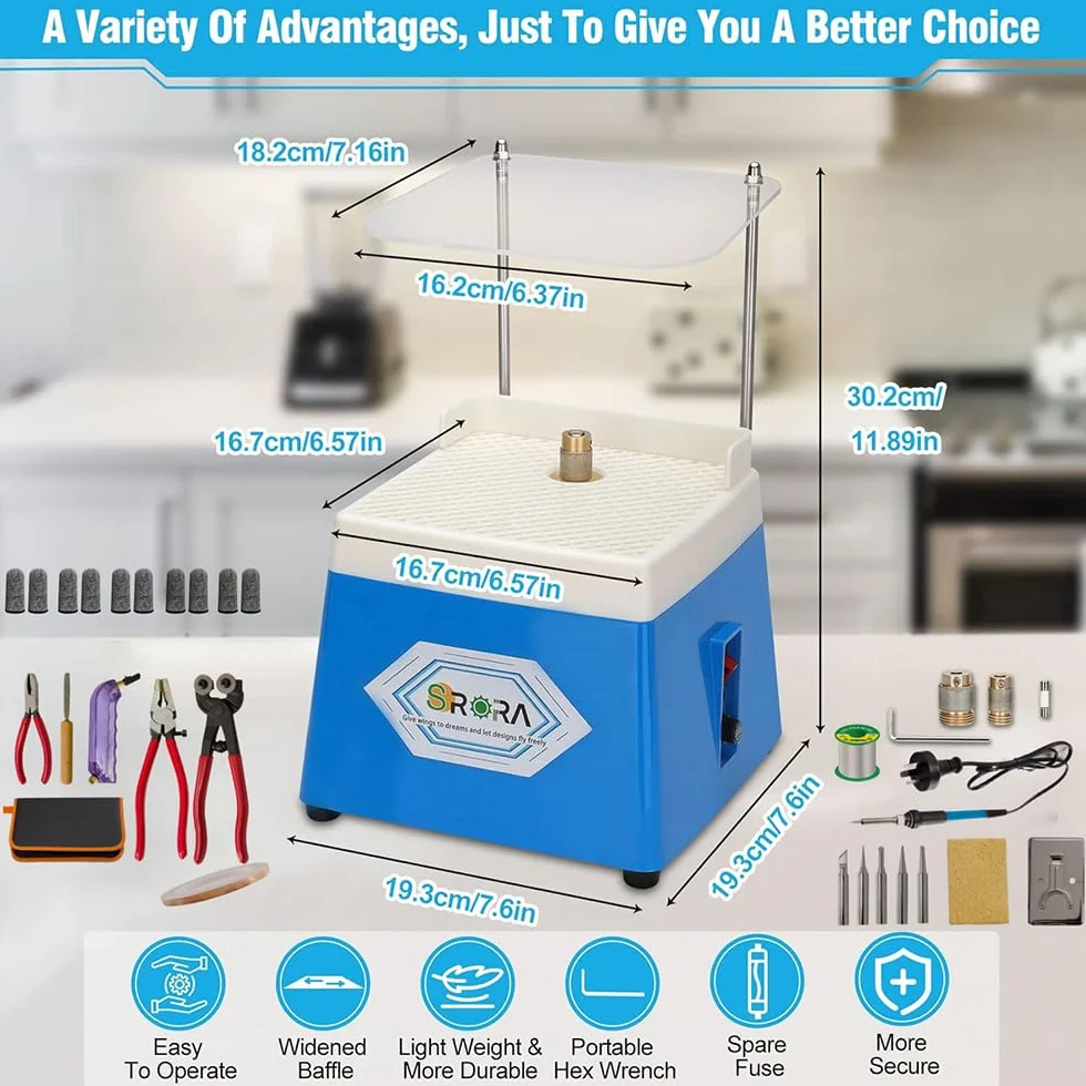 Smerigliatrice per Vetro Portatile 220V 65W 4200r/min Aspirazione Automatica 2 Testine Intercambiabili 30 Pezzi