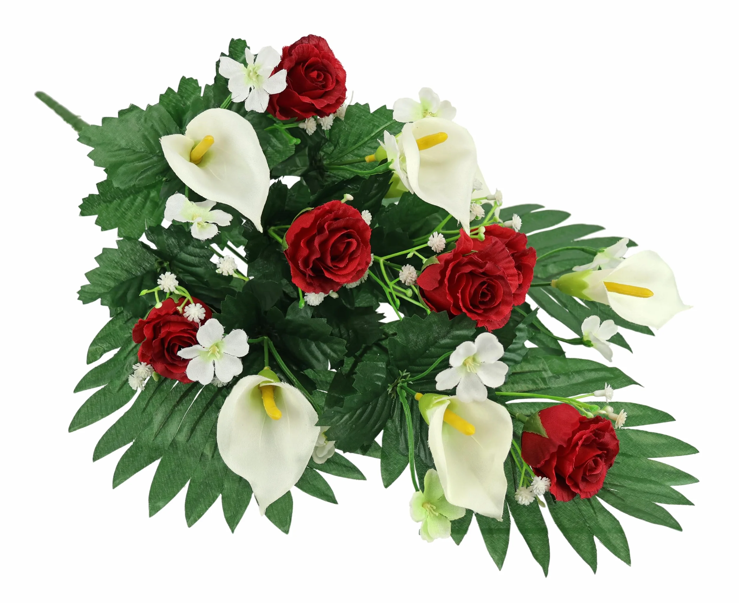 Decorazione per sepoltura con rose artificiali e calla, 48 cm, decorazione per sepoltura di cimitero, decorazione per il cimitero, decorazione per la tavola, fiori di seta