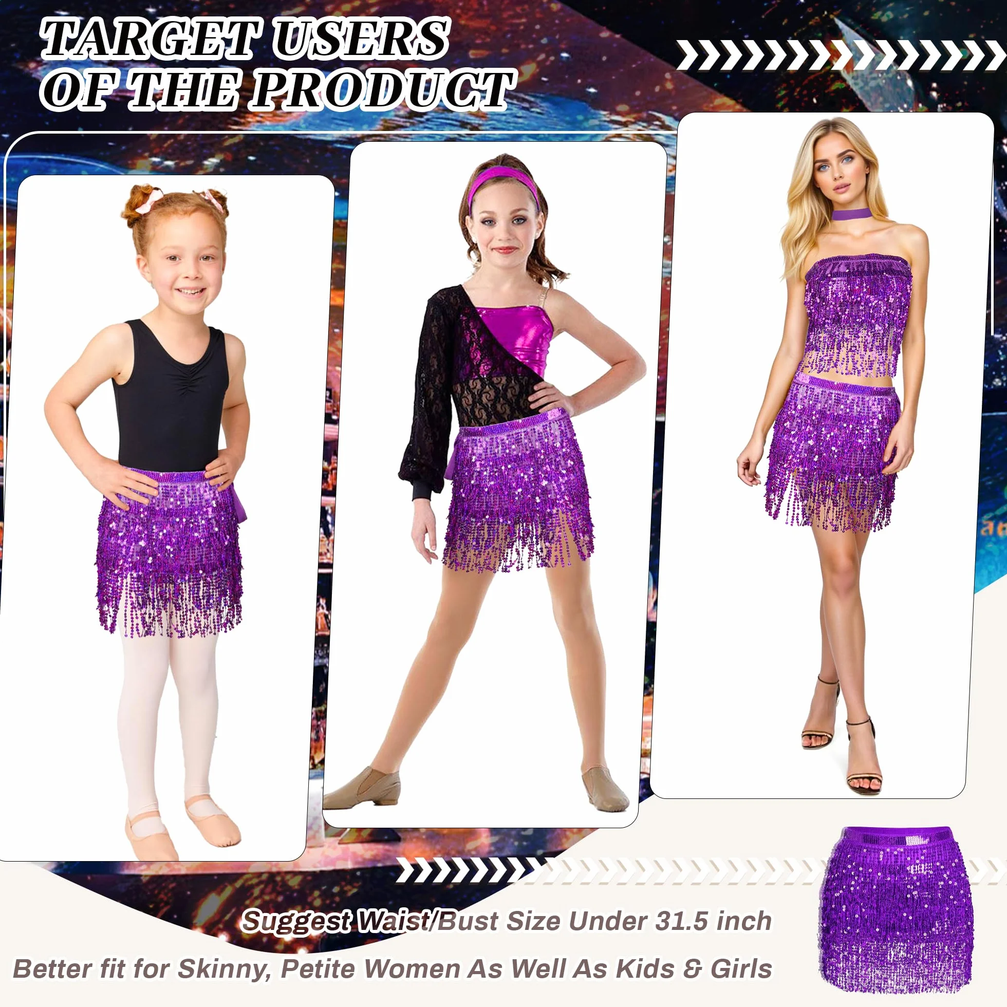 Baisdan Gonna con Paillettes Nappe, Gonna Danza del Ventre per Festival Club Rstate Spiaggia Mini Gonne
