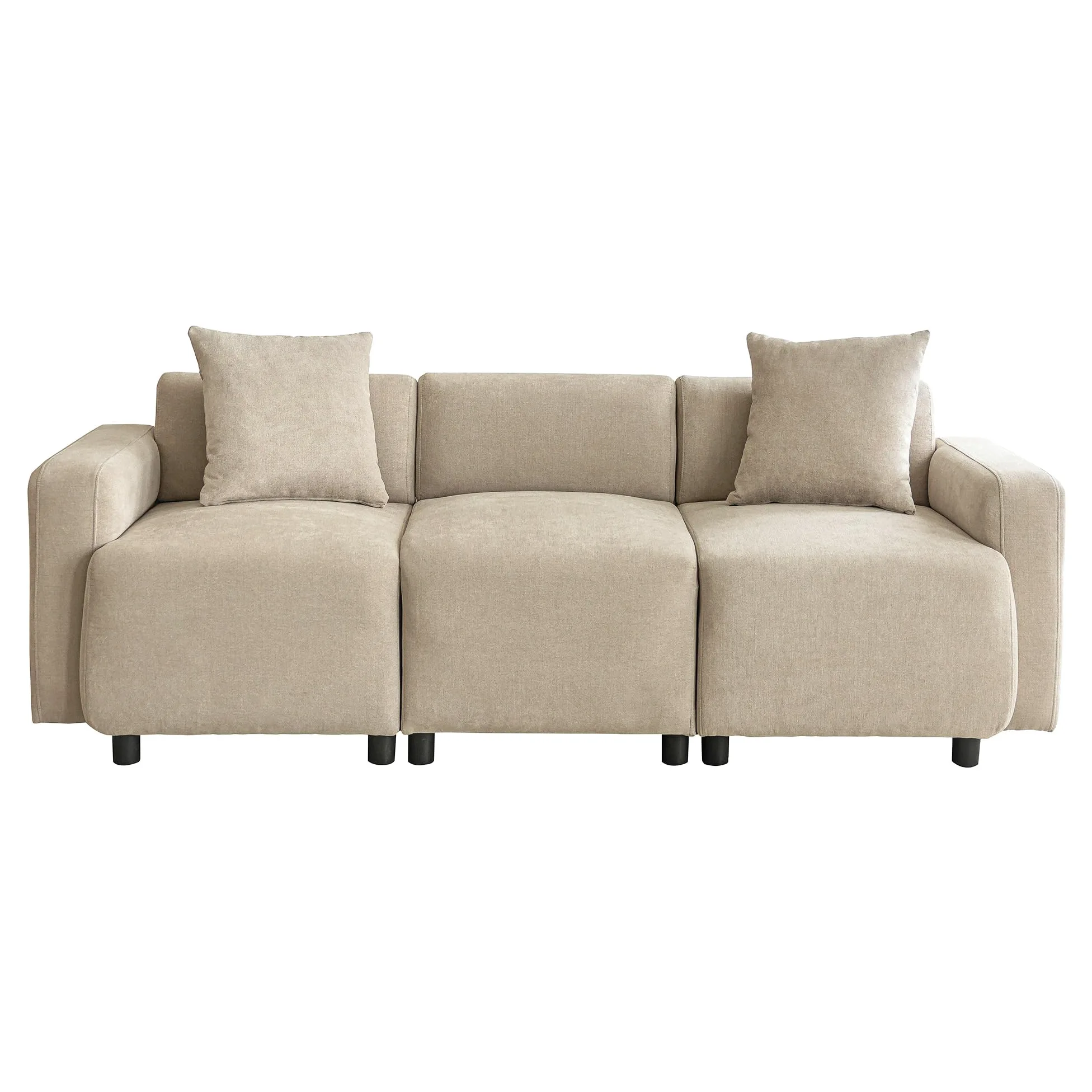 Divano a 3 posti, design moderno, con cuscino decorativo, beige