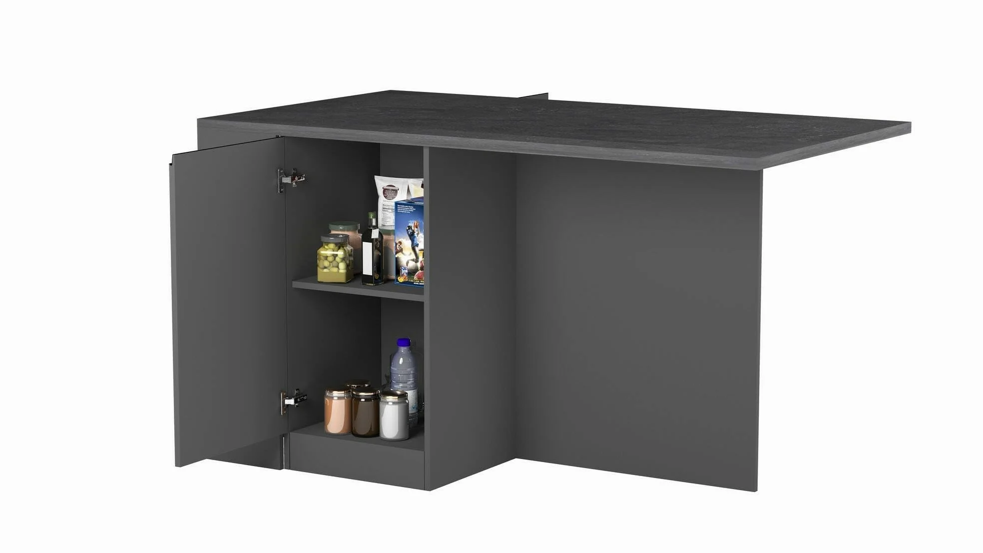 Dmora - Isola da cucina Osvaldo, Armadio multiuso, Mobile per cucinotto, Tavolo ausiliario, 100% Made in Italy, 160x90h90 cm, Antracite e Ardesia