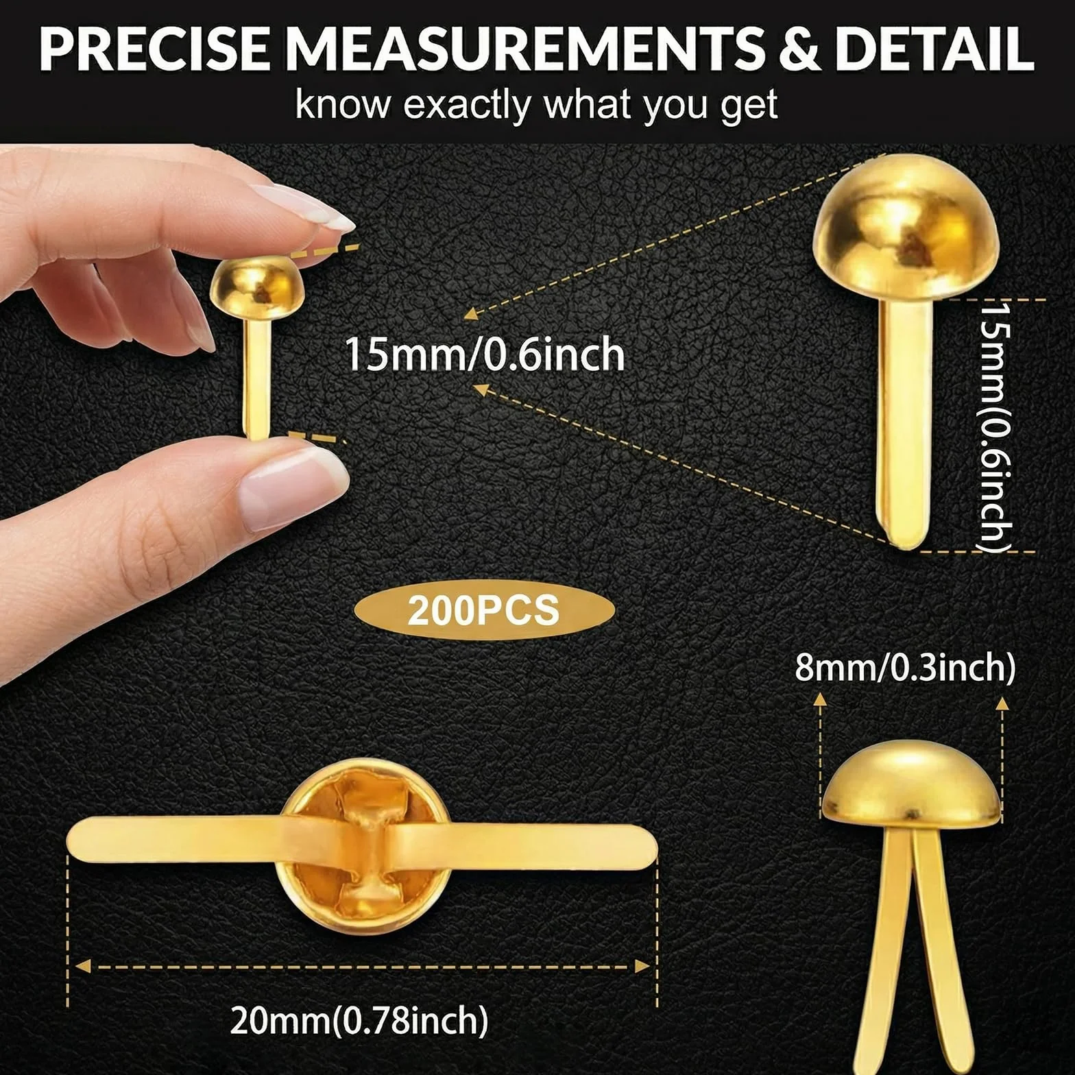 Fermacampioni 200 Pezzi 8x16mm Oro per Scrapbooking Scuola Ufficio