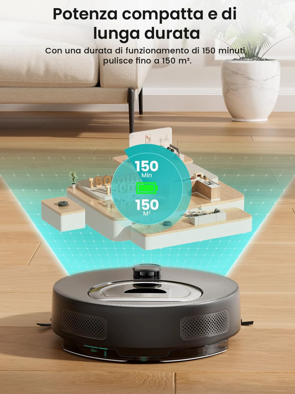 Lefant M330 Plus Robot Aspirapolvere e Lavapavimenti con Mappatura dToF, 5000Pa, Anti-Groviglio, 150min Autonomia, Evita Tappeti, APP Alexa WiFi, Ideale per Peli di Animali