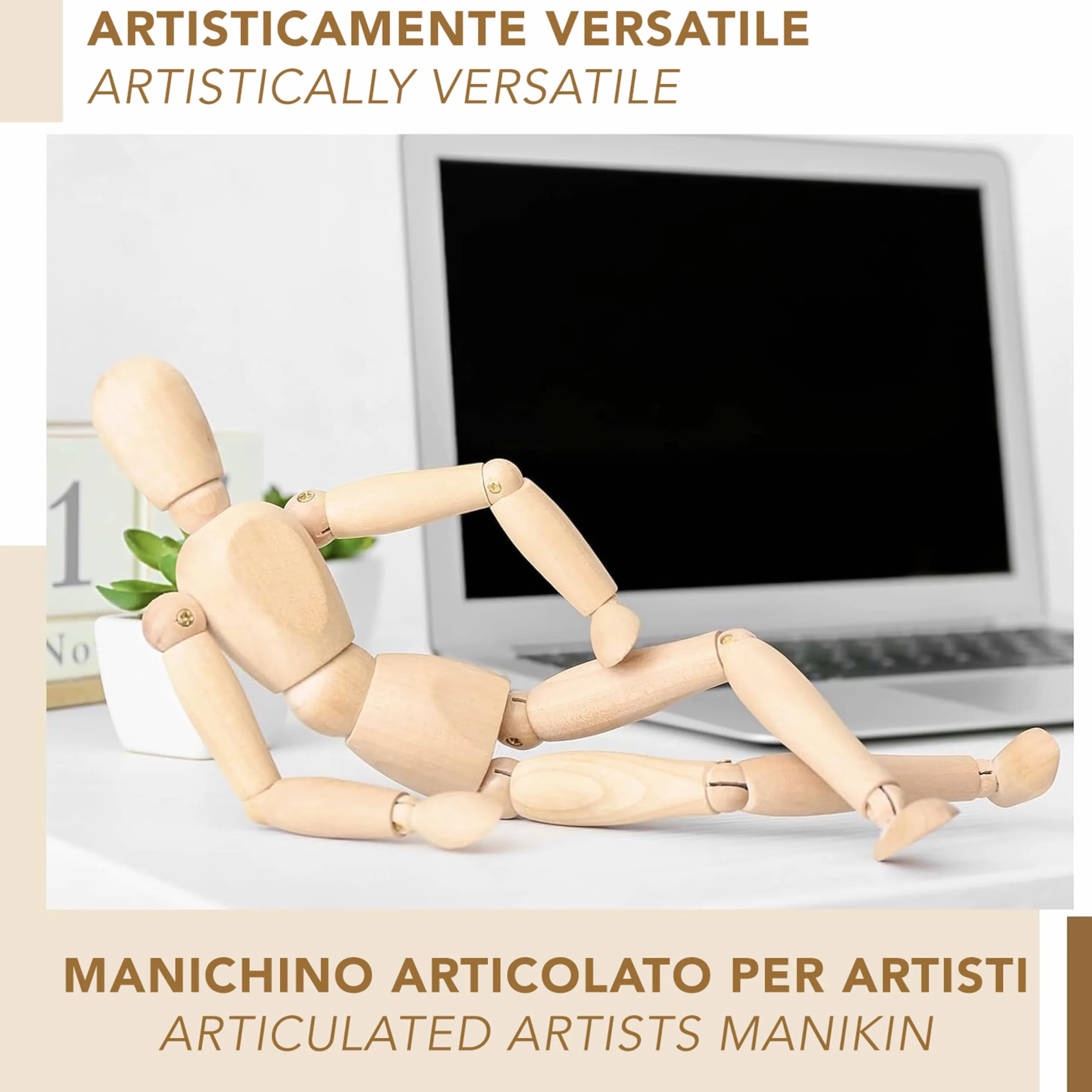 IPEA Manichino in Legno da Disegno 30 cm Snodabile Flessibile Figura con Base