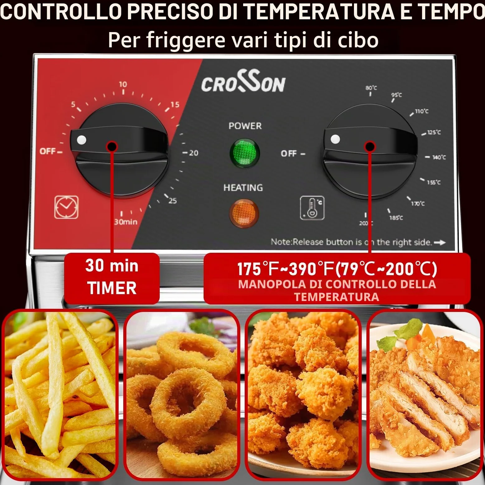 CROSSON Friggitrice Elettrica Professionale 4L 2000W Friggitrice a Olio Elettrica con Cestello e Coperchio,Riscaldamento Rapido,per Cucina Hotel Ristorante，serbatoio singolo da 4L