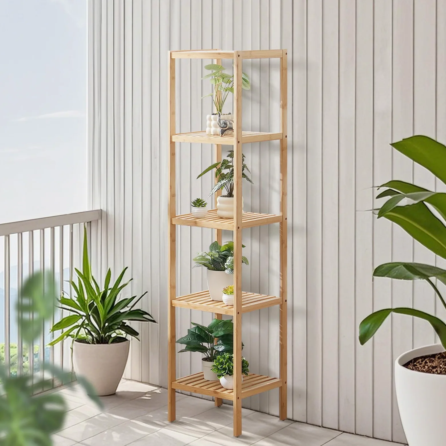 VEVOR Scaffale Angolare in Bambù Scaffale Portaoggetti Multifunzionale per Libri Piante, Scaffale Indipendente, Supporto per Piante Capacità 10 kg 5 Ripiani, per Strato Bagno Camera da Letto Ufficio