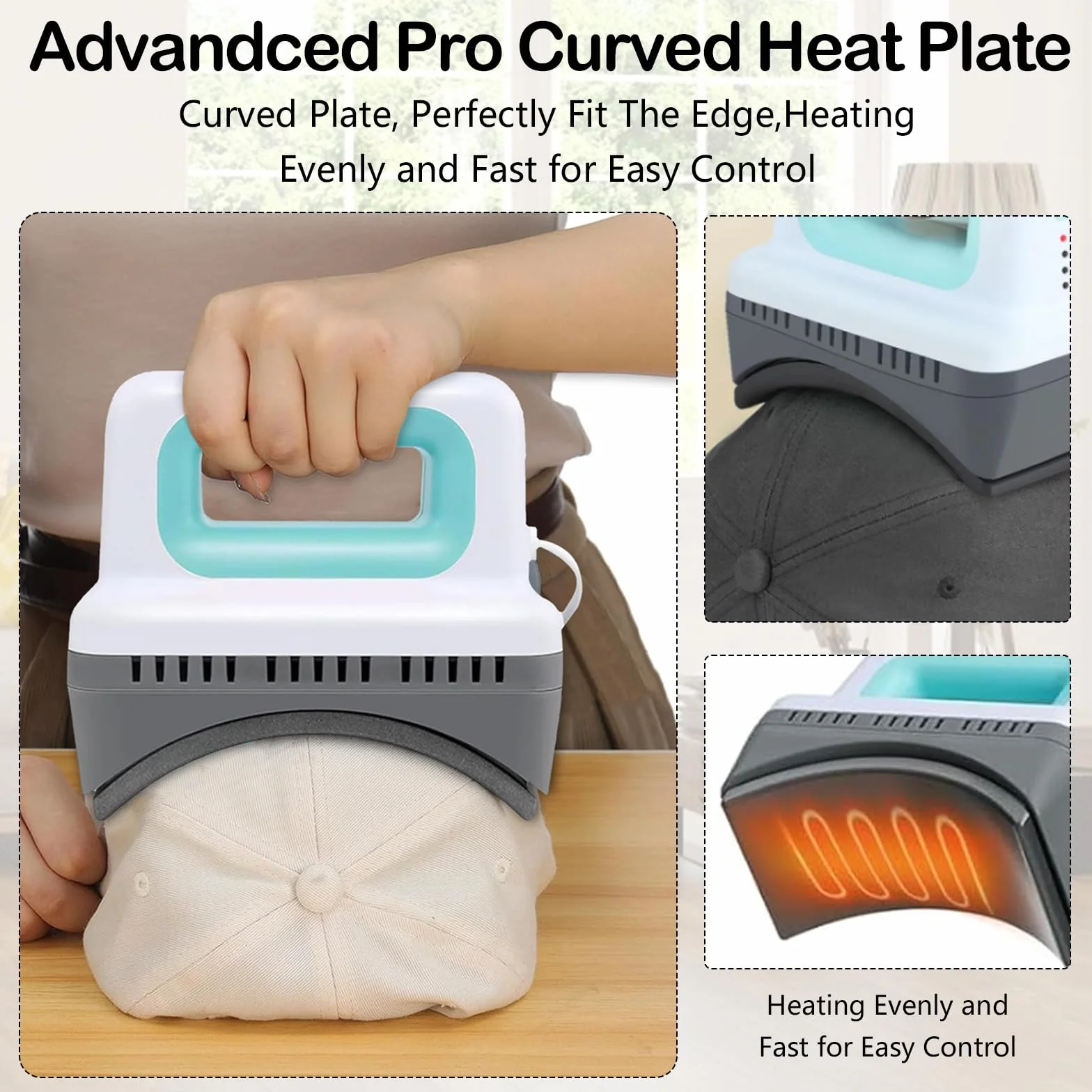 Pressa a Caldo Mini, Macchina per Pressatura Cappelli 4 Livelli Riscaldamento Macchina per Trasferimento Termico con Base Sicurezza Isolata Curva Capace Spegnimento Automatico