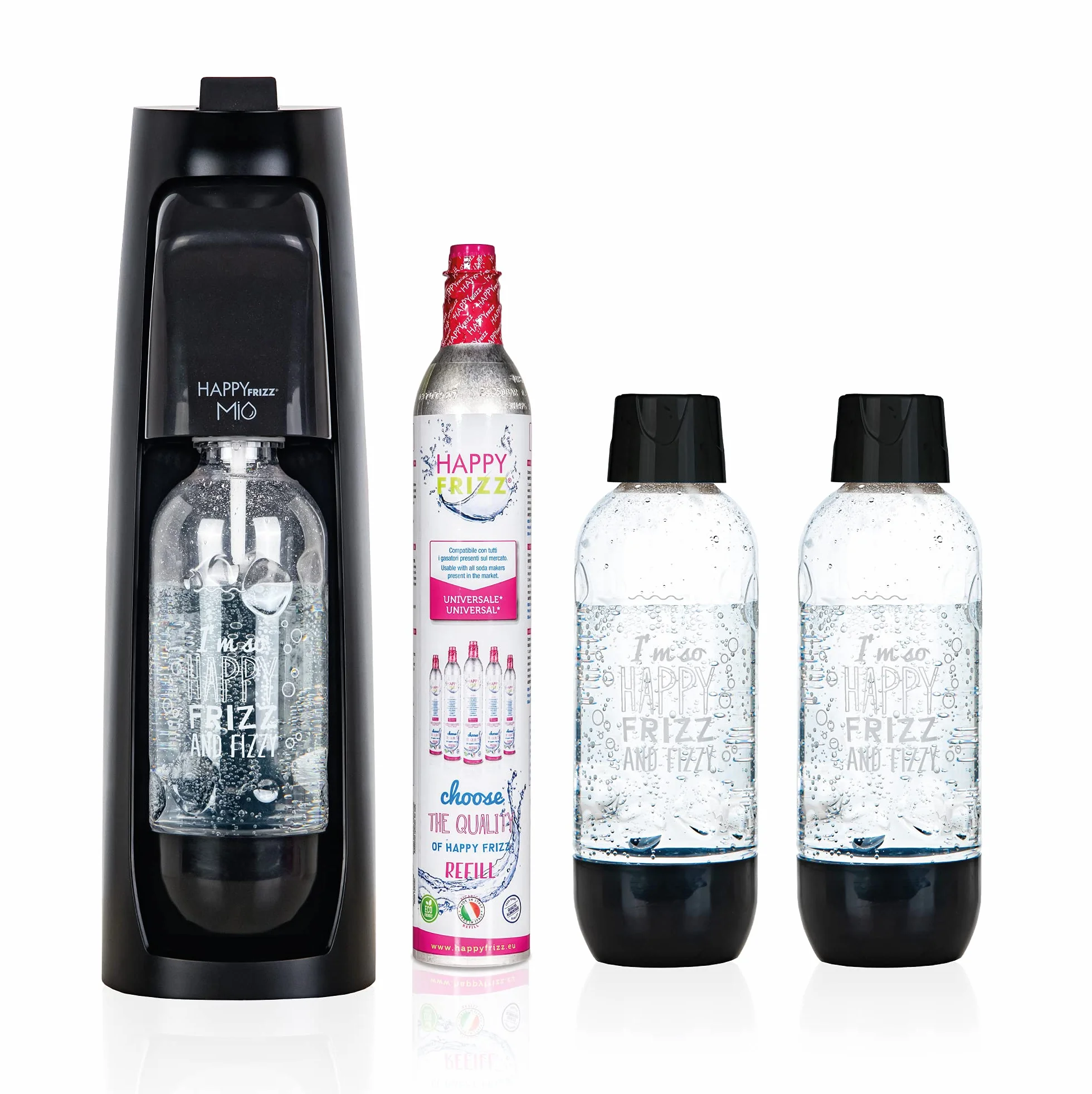 Happy Frizz GASATORE Mio Black Opaco - MEGAPACK - (gasatore + 3 Bottiglie Nere)
