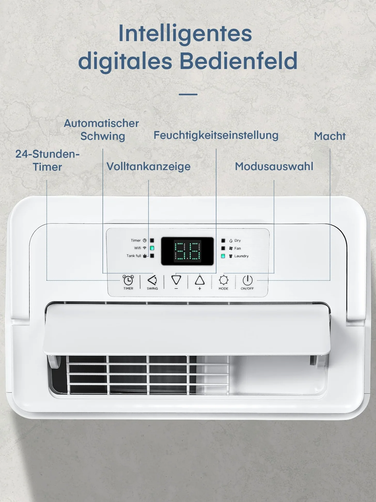 Deumidificatore con app e Wi-Fi, 20 l/24 h, deumidificatore elettrico, per fino a 135 m³, serbatoio da 4,2 l, protezione da traboccamento, timer 24 ore con modalità lavaggio, umidificatore per cantina