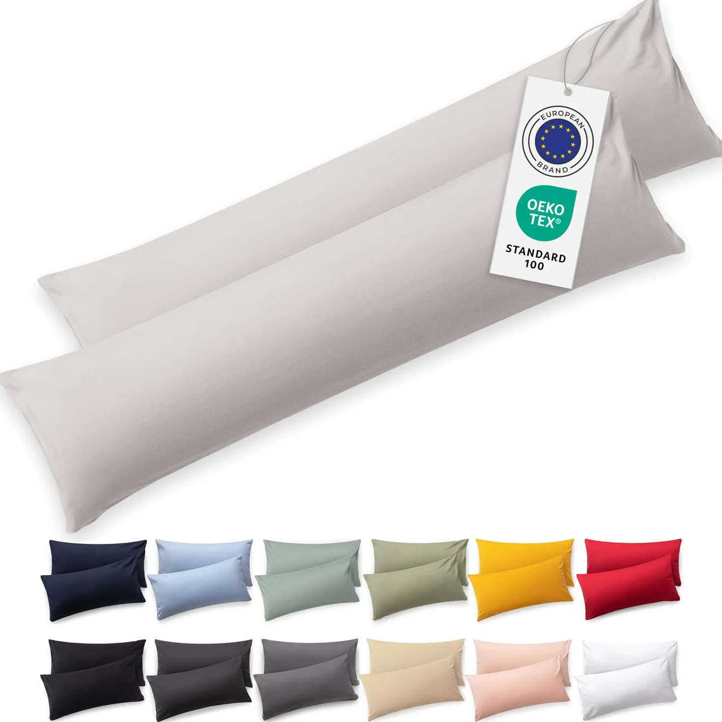 Blumtal Federe Cuscini Letto Matrimoniale Cotone 40x145 Set di 2 Jersey Cerniera Oeko-Tex Grigio Chiaro