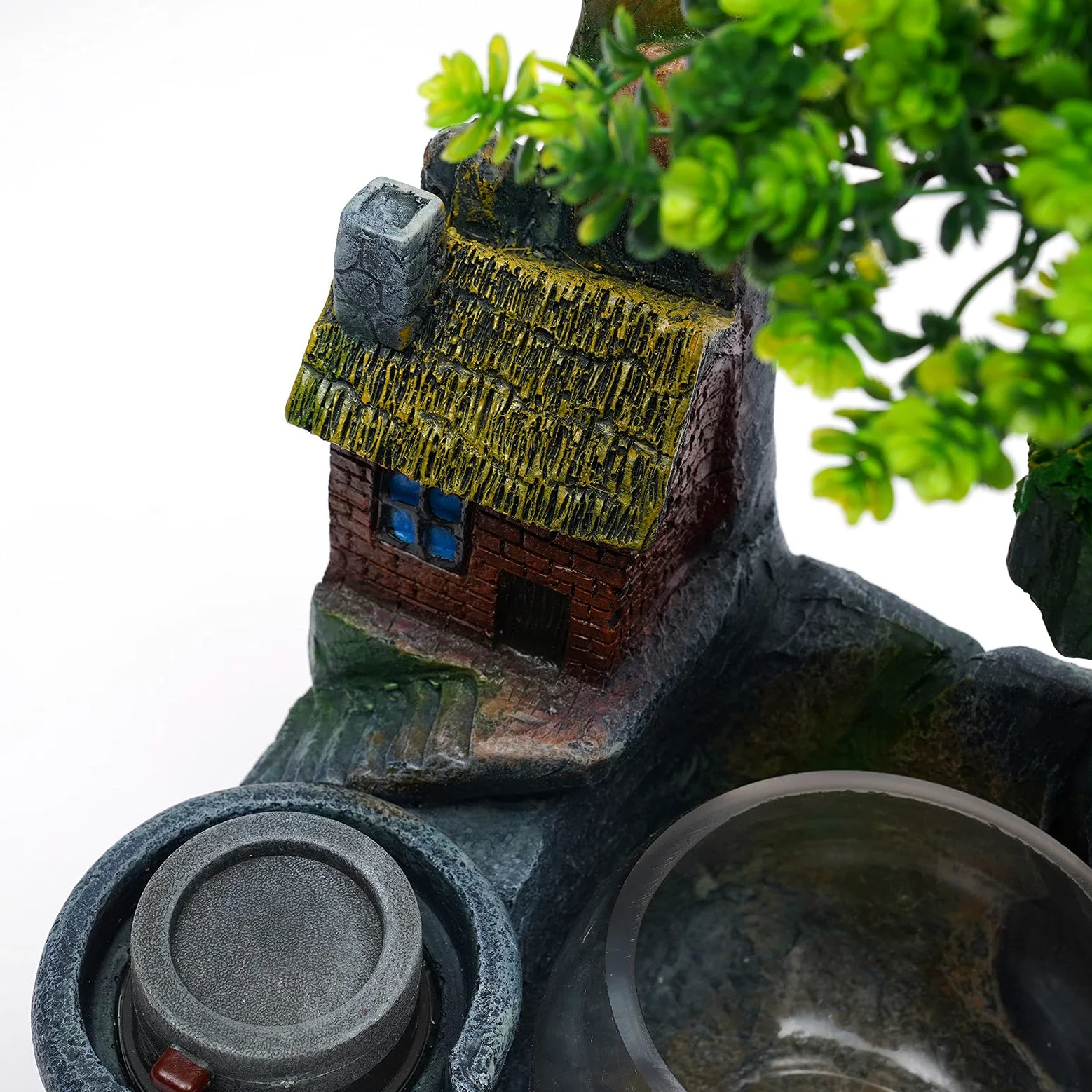 Fontana da interni con illuminazione, fontana con pompa e umidificatore, fontana da tavolo con pietra decorativa da giardino in resina a cascata, per casa, ufficio, camera da letto, decorazione