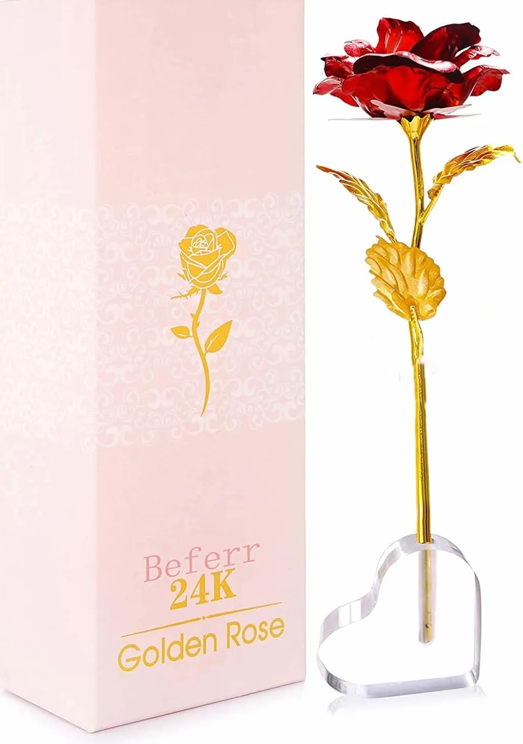 Rosa Fiore Artificiale Placcato e Base, Rosa Eterna Regalo per Donna San Valentino