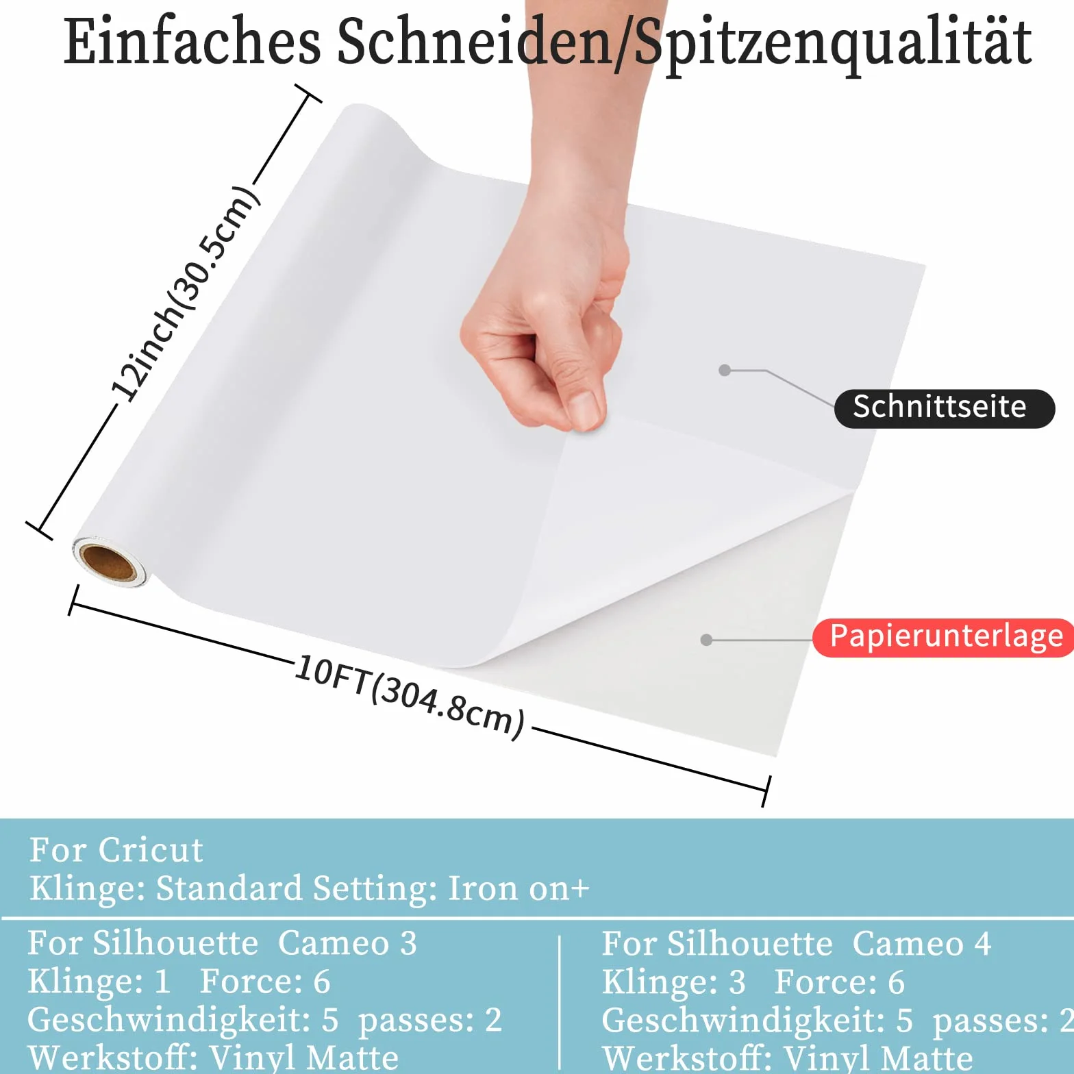 Vinile adesivo Bianco opaco 30,5 x 305 cm per Cricut Silhouette macchine da taglio