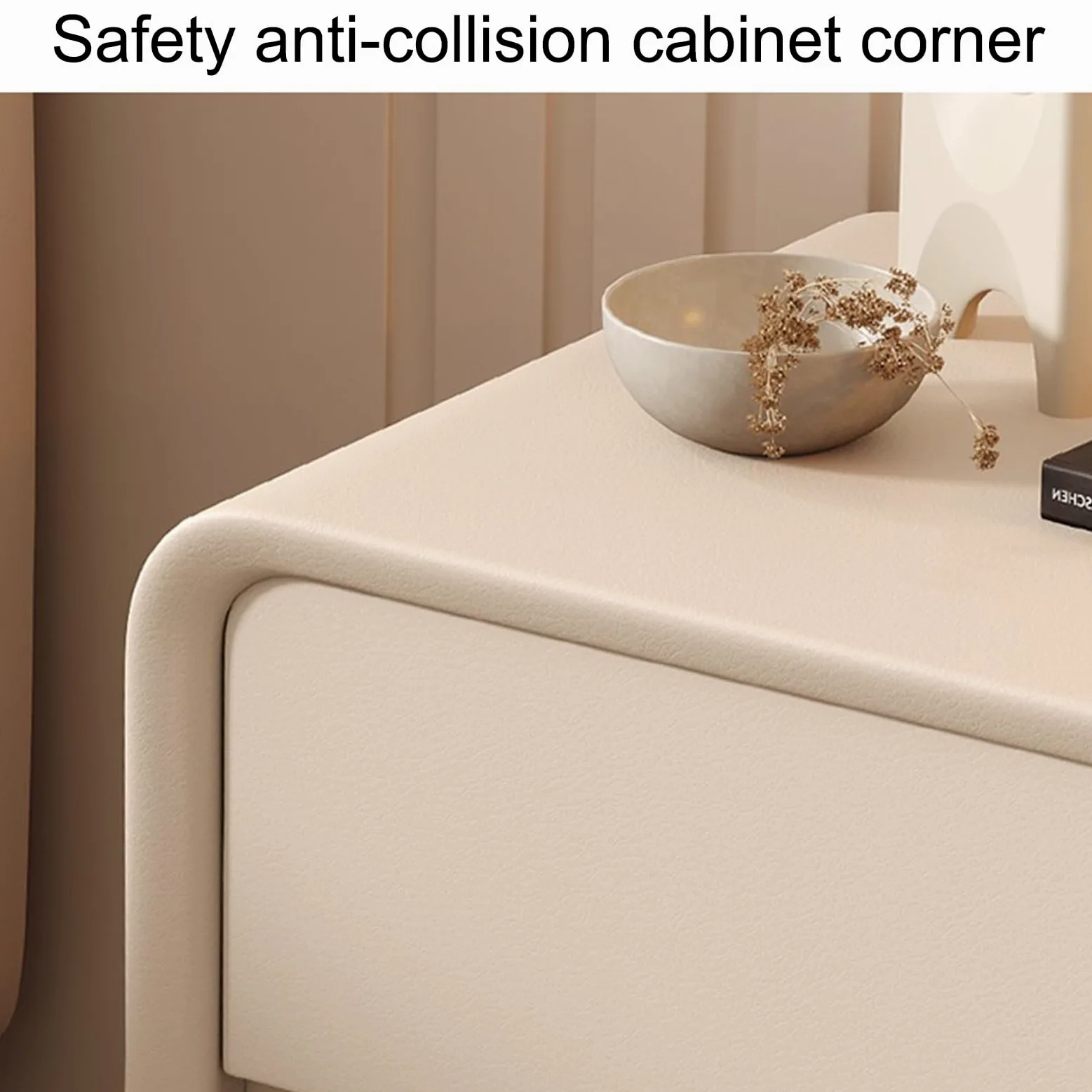 DTREEL Comodino Moderno con 2 Cassetti in Legno Massello e Pelle Microfibra, Tavolino da Camera da Letto/Soggiorno/Dormitorio, Beige, 50 cm/20 in